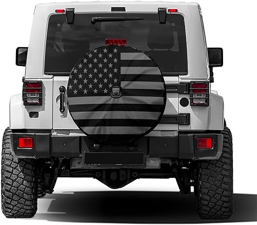 Foruidea Cubierta de neumático de repuesto con bandera de Estados Unidos negra con agujero de cámara de respaldo, cubierta de neumático para