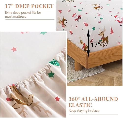 Miniatura 5 de KACEMOO Juego de sábanas de Navidad tamaño twin, juego de sábanas de 3 piezas de Deerlet, juego de sábanas cálidas de invierno con bolsillo