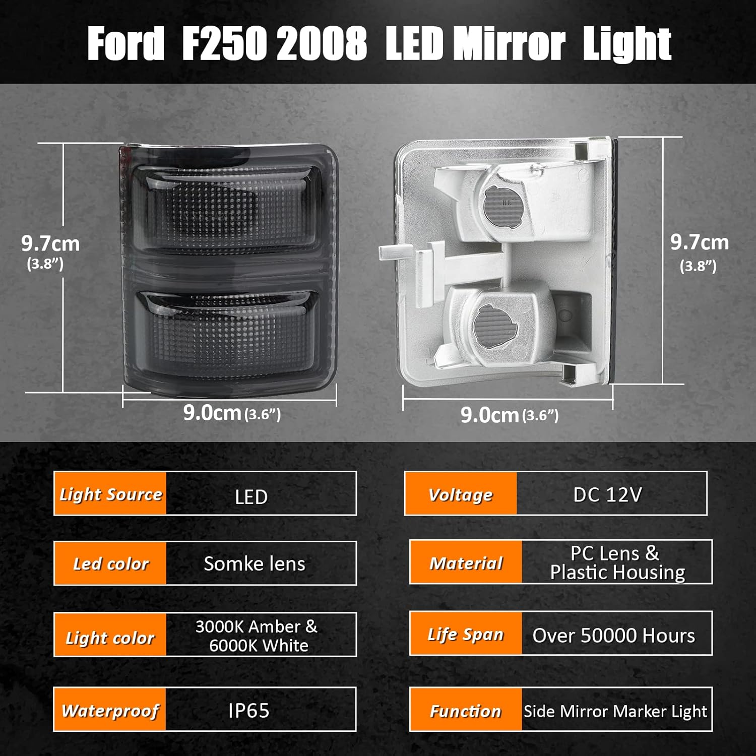 Bestview Signal Mirror Lights, Smoke Lens Side Marker Lamp for 2008-2016 Ford F250 F350 F450 F550 Super Duty for Pickup Truck,Amber & White led Turn Signal Light Aftermarket Replacement（Pack of 2）