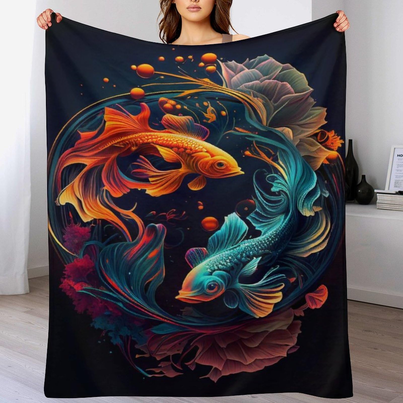 Manta de pescado gruesa y suave de franela 140x180 cm para sofa y cama