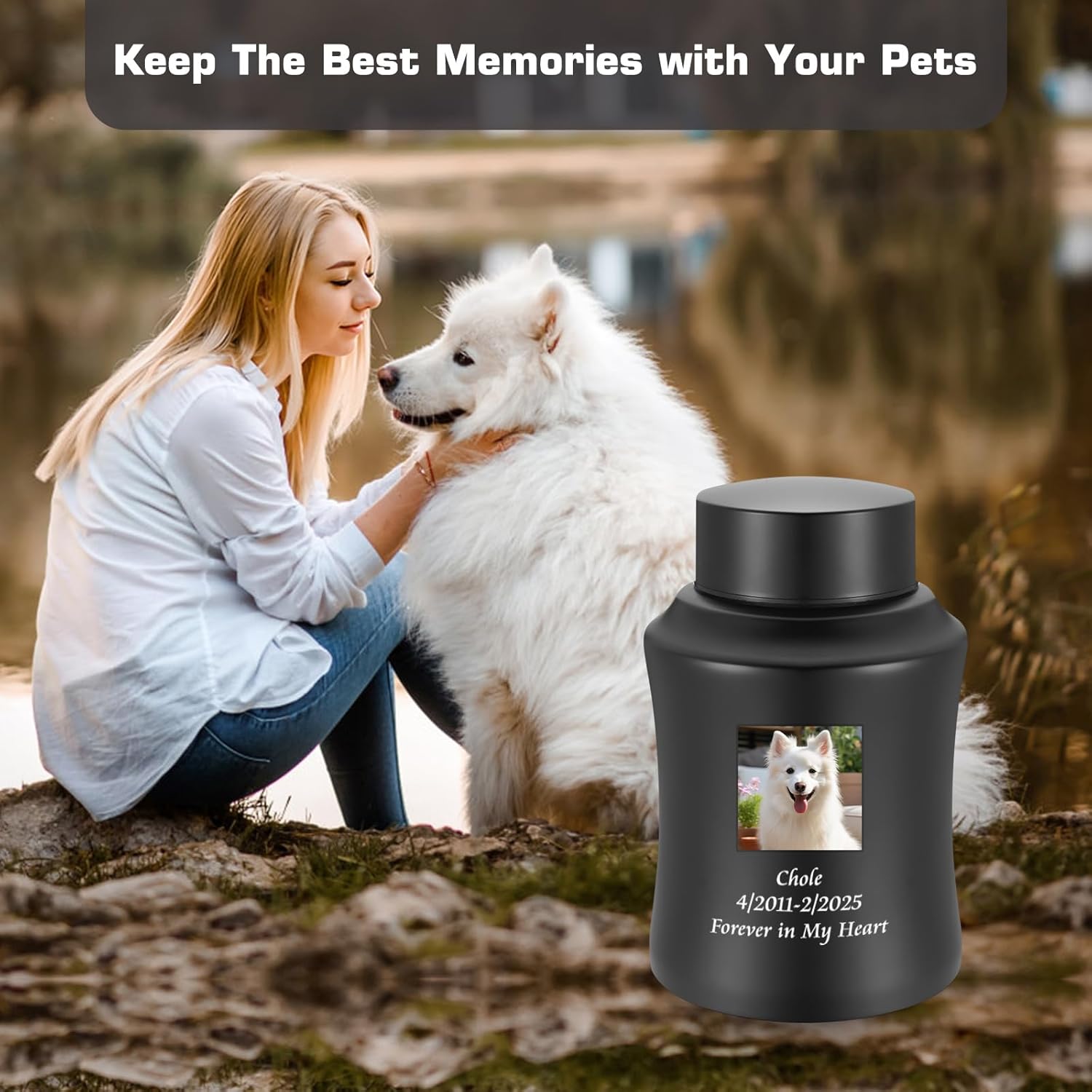 Custom urn for Dog Cat Ashes Personalized Dog Cat Urn for Ashes Medium Keepsake Stainless Steel Urn for Pet-Black