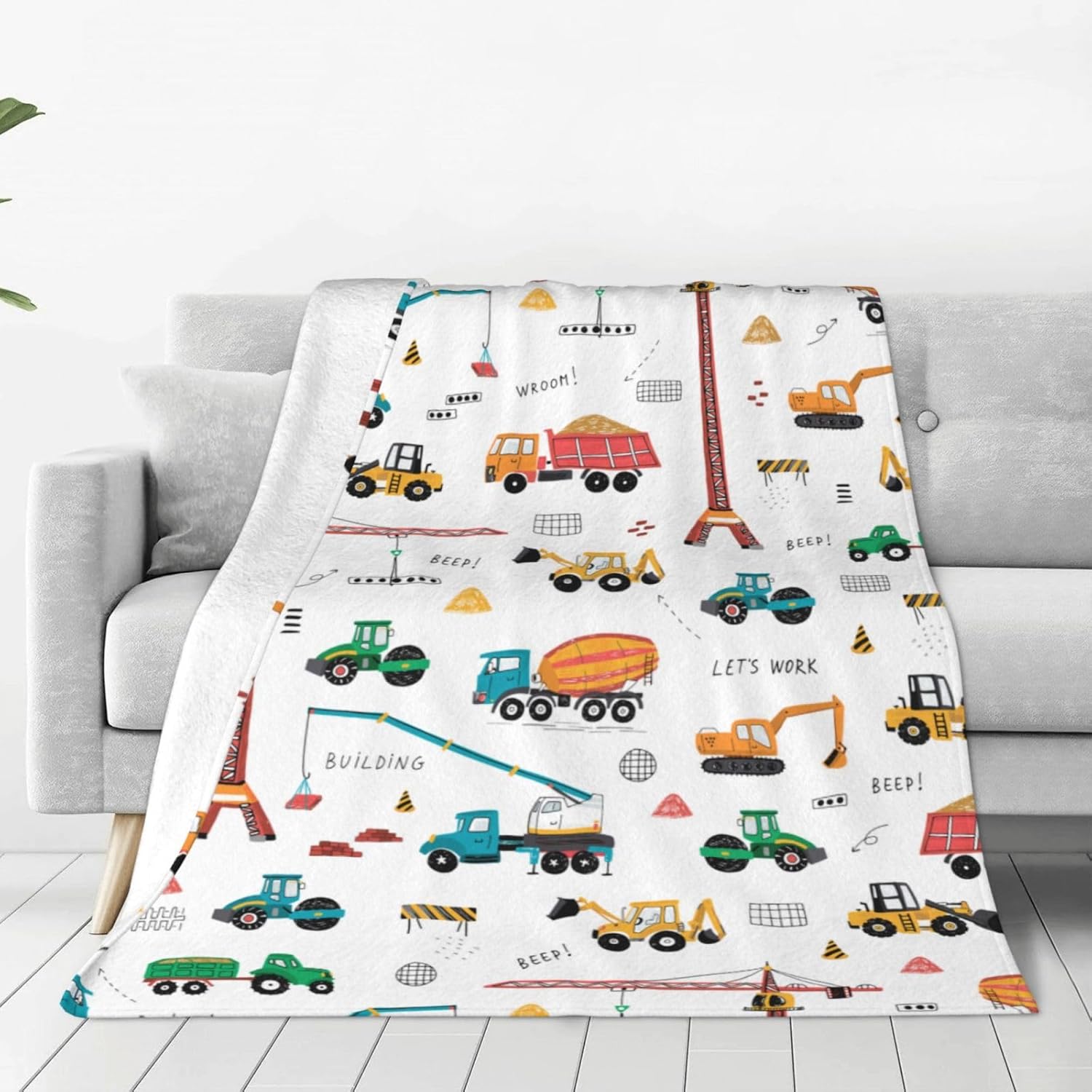 Construction Truck Excavator Blanket Throw Blanket Flannel Lightweight Soft Plush Fuzzy Blankets for Bed Sofa Couch Livingroom Chair Car Travel Pet 80"x60"