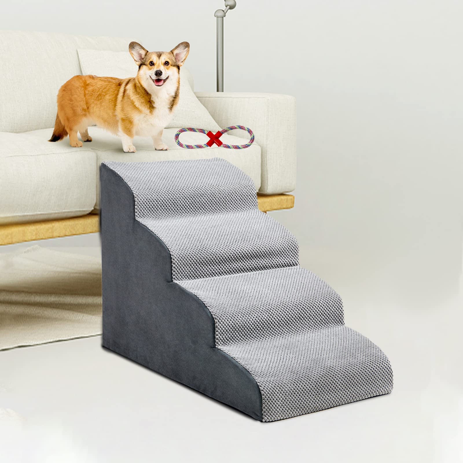 Photo 1 of A.FATI 4 Tiers Dog Stairs for High Bed/ Sofa, Foam Pet Ramp Non-Slip Pet Staircase with Washable Cover, Sponge Stairs with Strongly Support for Pets with Joint Pain -Grey 4 Tiers-Grey1011484834
