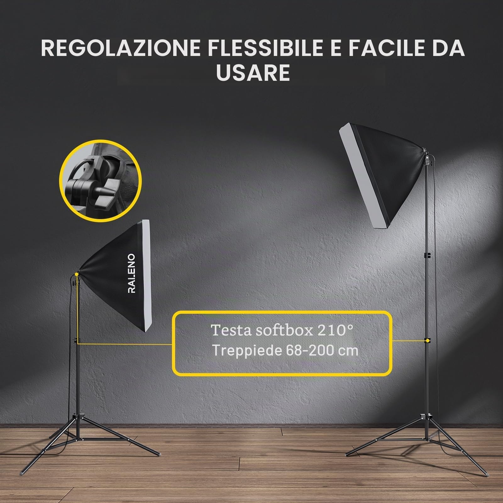 RALENO Softbox 2 x 50W LED Softbox Set per Studio Fotografico, 2 x 50x50 cm, Luce Fotografica con Lampadina da 5500K e Treppiedi, Lampada Fotografica per Ritratti
