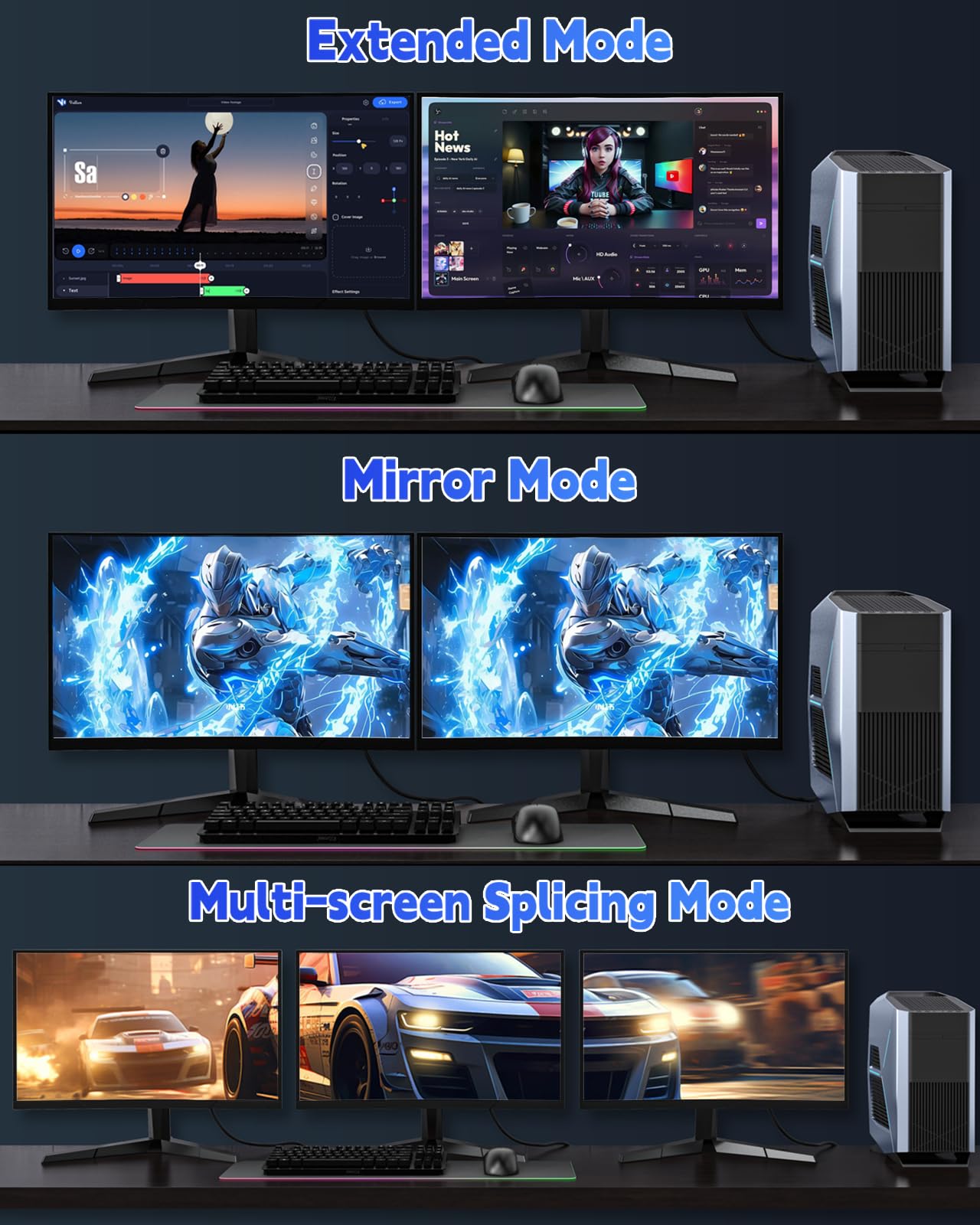 Cavo Displayport 1.4, lungo display port 1.4 cavo 8K 60Hz, 4K 2K @240Hz 180Hz 165Hz 144Hz 120Hz 60Hz DP Cord 54Gbps DSC1.2 HBR3 HDR HDCP FreeSync G-Sync, monitor da gioco grafica per PC 6,1 m