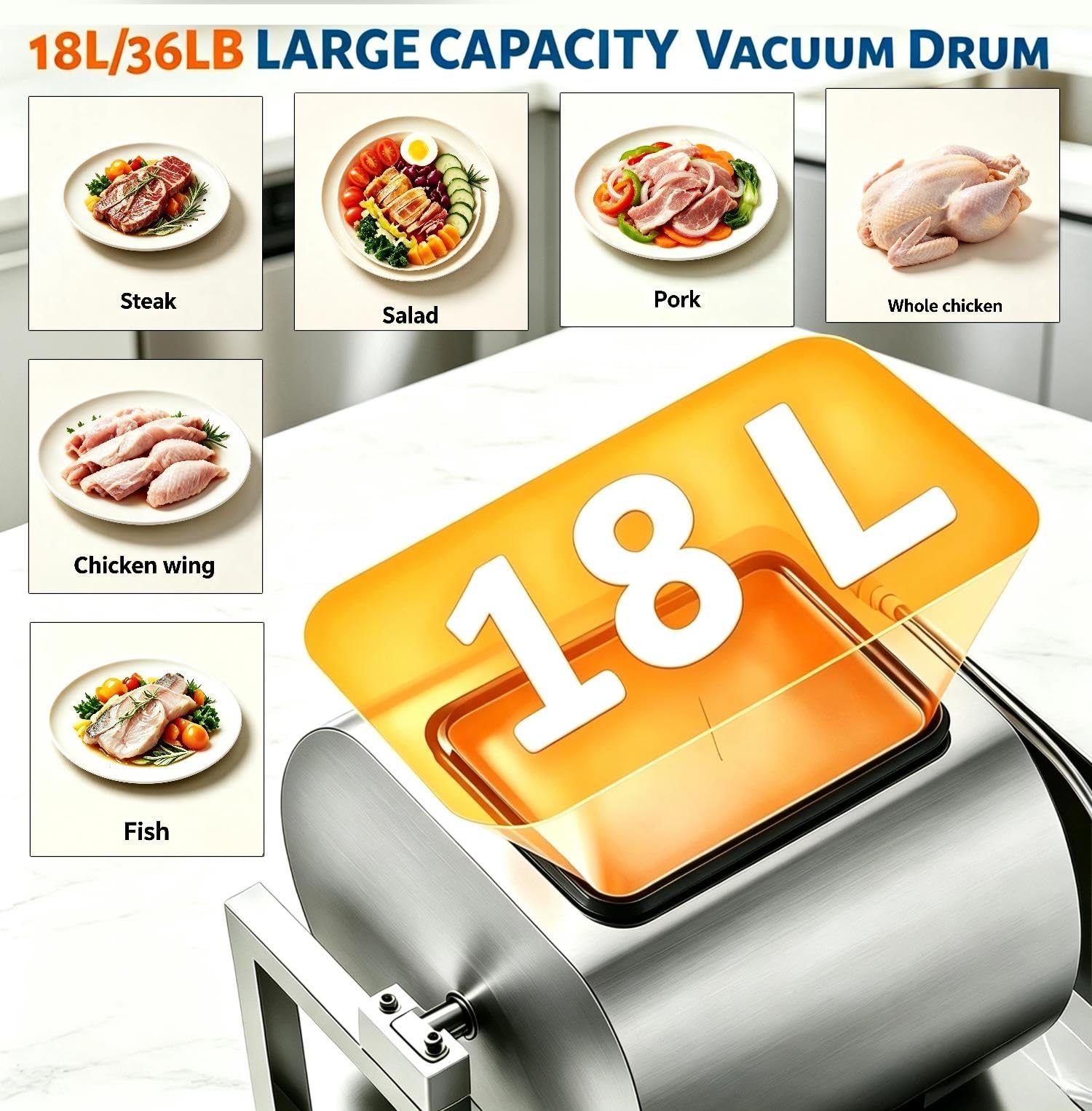 Tumbler marinatore professionale carne(18 L)Macchina marinatrice sottovuoto