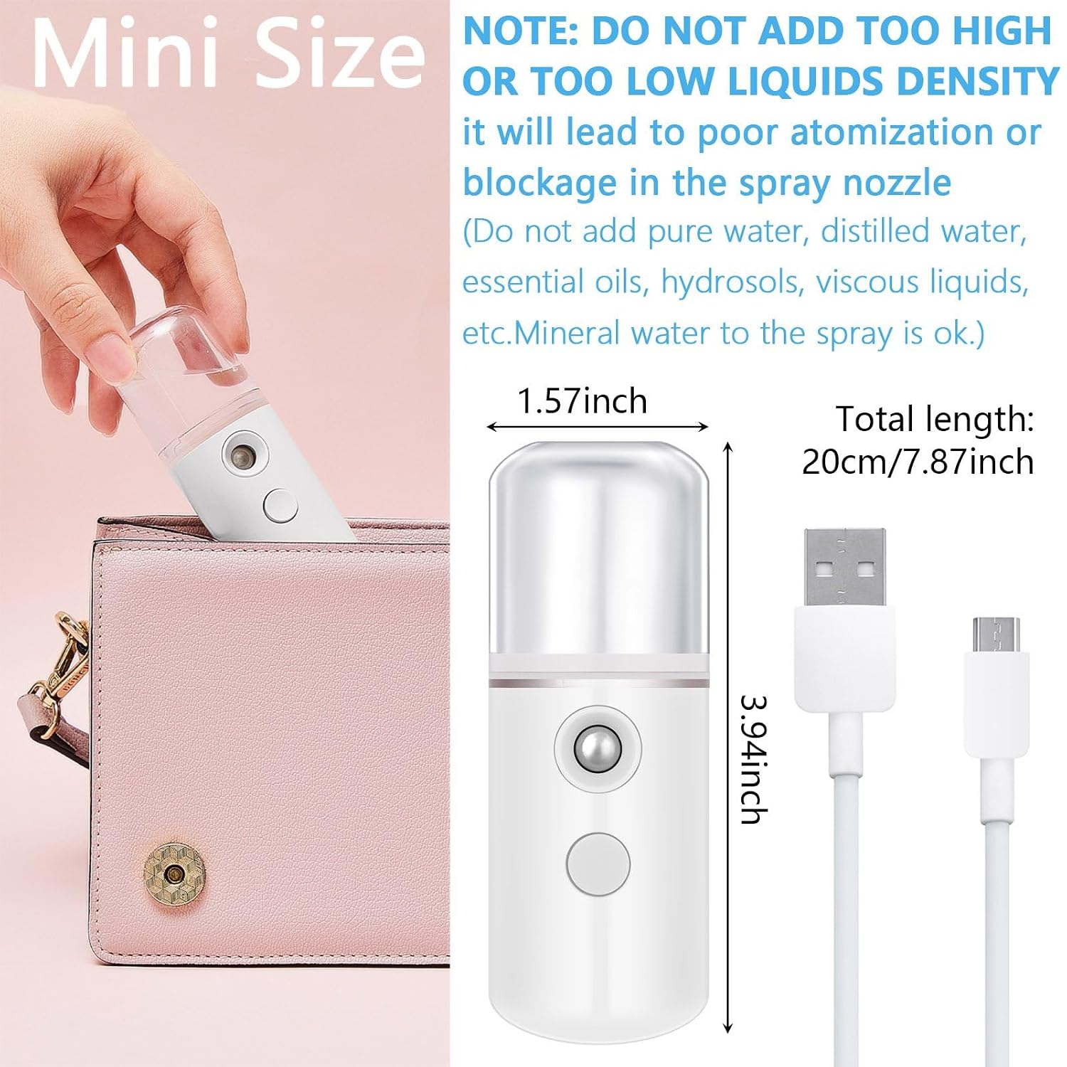 Mudder 8 Pieces Nano Facial Mister Face Sprayer Portable Handheld Humidifier Atomization USB Rechargeable 30 ml Face Steamer for Skin Care Eyelash Extensions Daily Makeup