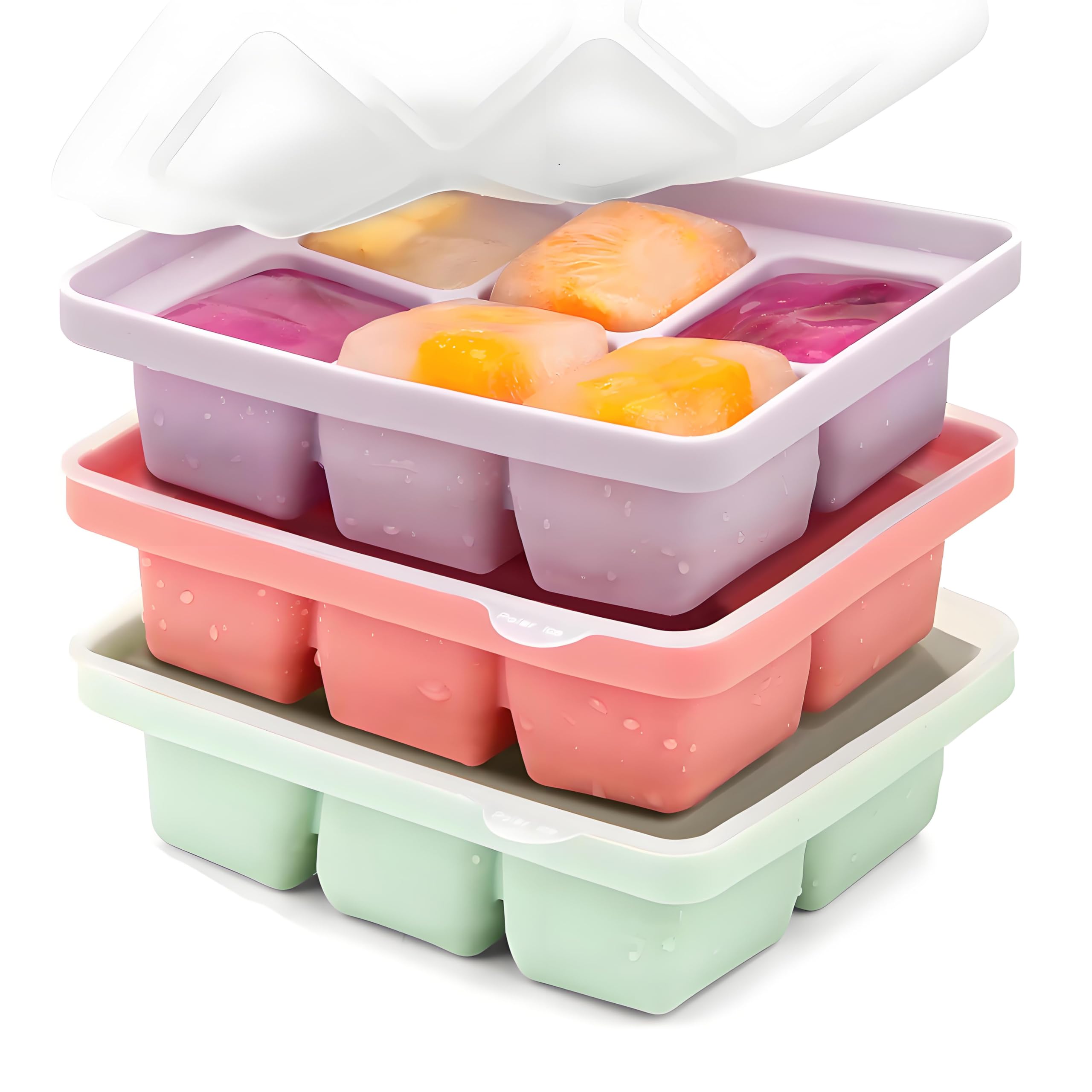 Nelbons 3Pcs Ice Cube Tray,Each Cube 60ml Easy-Release Silicone Large Ice Moulds with Removeable Lids,Perfect for Chilled Drinks,Freezer,Food,Whiskey and Cocktail, BPA Free (PPG) (lzh) BG-FZL — image 1