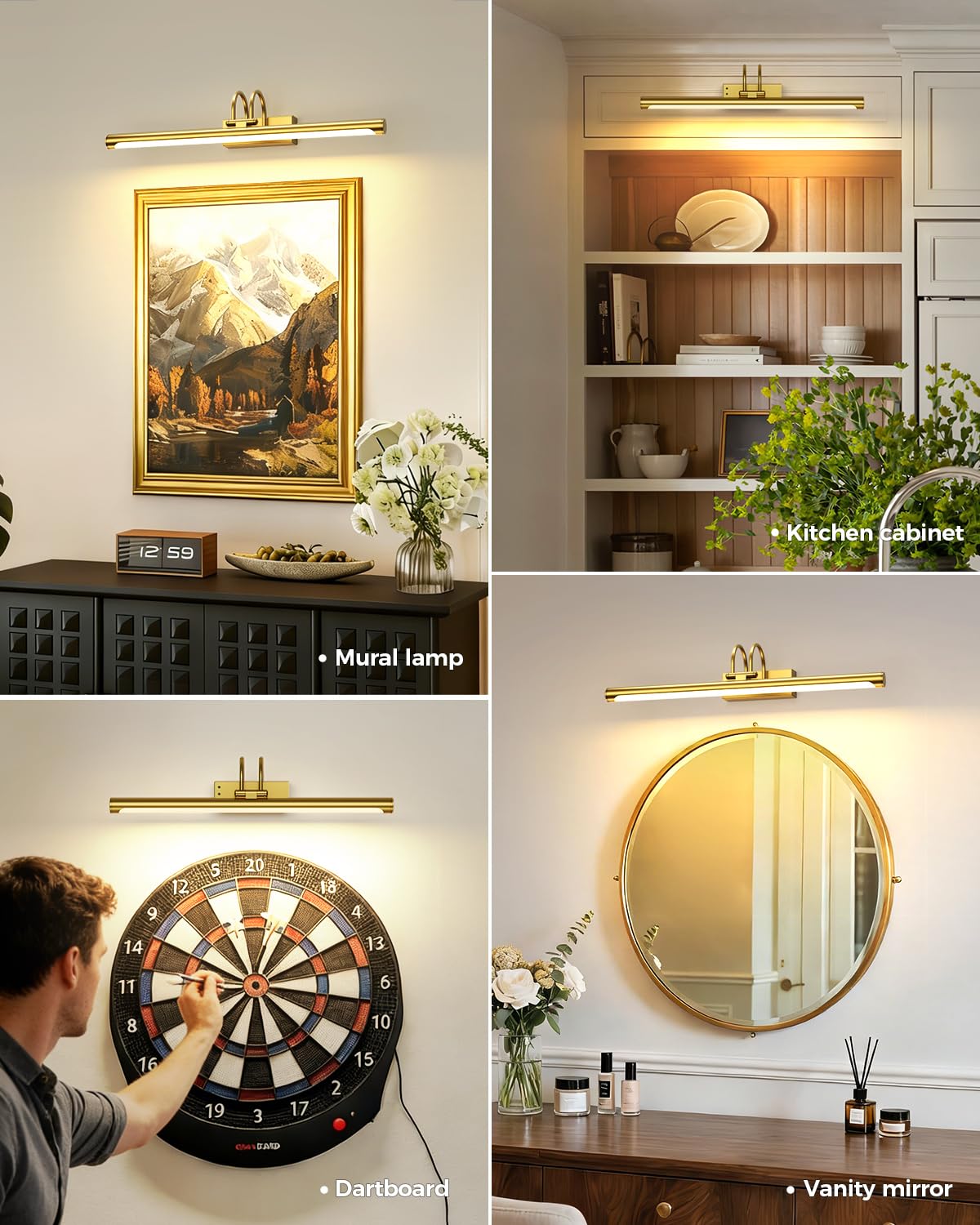 Lampada da parete ricaricabile wireless da 23,6 ″ con telecomando, grande lampada da parete a batteria per dipinti e arte, lampada da galleria a LED dimmerabile con timer, design in metallo regolabile