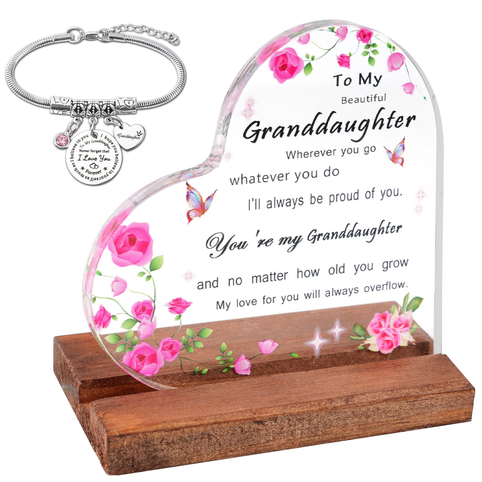 JOONYOEE Granddaughter Gifts from Grandma Grandad, Heart-Shaped Acrylic Plaque Gifts for Granddaughter, Ideas Granddaughters Birthday Christmas Valentine's day Presents โ image 1