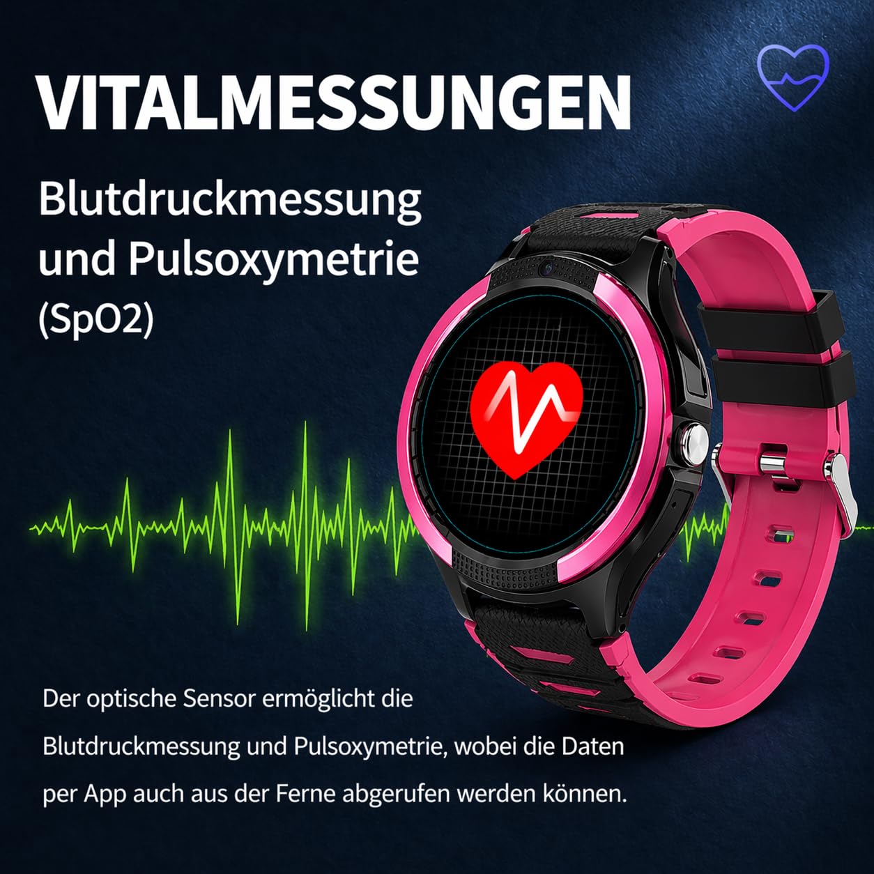 Seniorenuhr NC120S 4G mit Sturzerkennung, Vitalmessung & GPS-Tracking – Berry Metallic