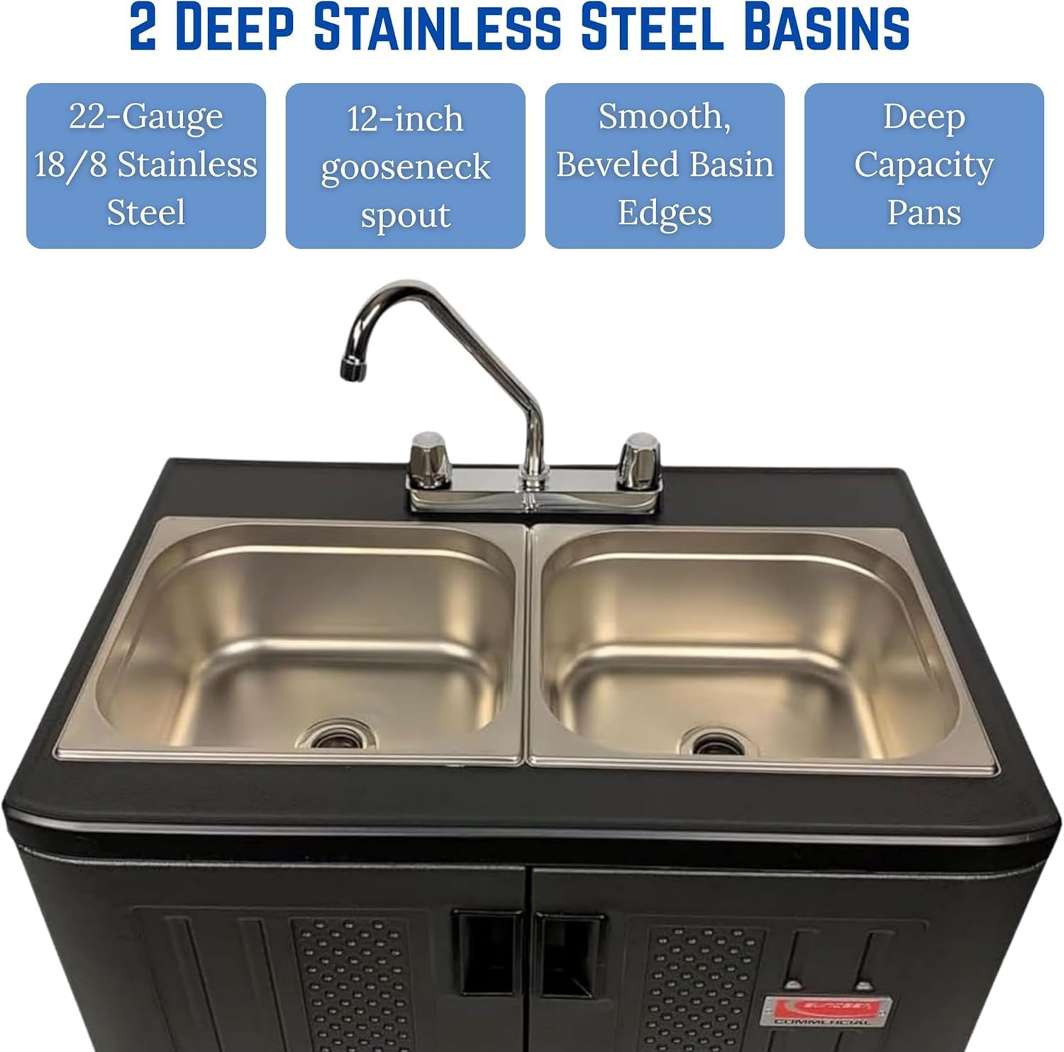 Portable Sink Hand Wash Station - Dual Basin Hand Washing Station with Hot & Cold Water - Portable Sink for Washing Hands - Concession Sink For Food Trucks, Concession stands or Commercial Use