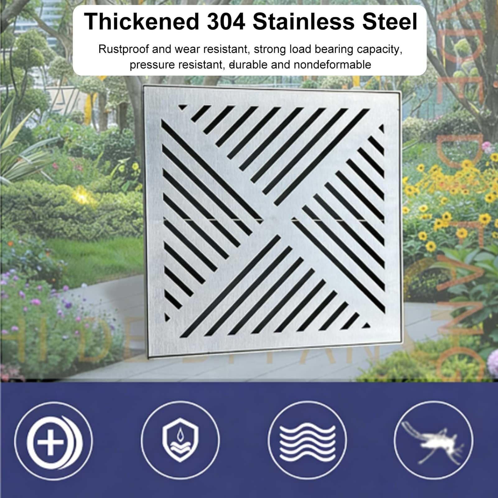 GAOXIAO Cubiertas de Drenaje para Exteriores, Rejilla de Drenaje Cuadrada con Base, Tapa Desague Terraza Ducha Jardin, Drenaje de Zanja de Acero Inoxidable Invisible Patio 45cm/18in