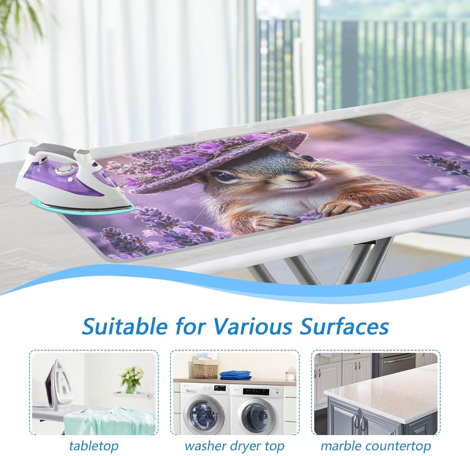 Ironing Mat Pad for Table Portable Travel Iron Blanket Ironing Board Covers Pressing Mat Heat Press Pads 27.6x47.2Inches Pretty Lavender Squirrel