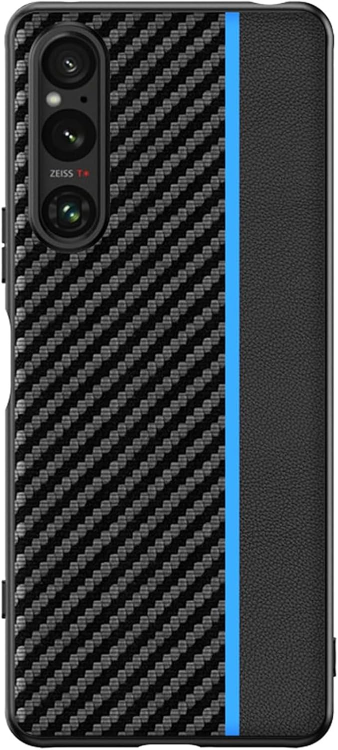 Leather Case for Sony Xperia 1 V, Carbon Fiber Texture Premium Faux Leather Slim Phone Case Scratch Resistant Protective Cover for Sony Xperia 1 V (Red)