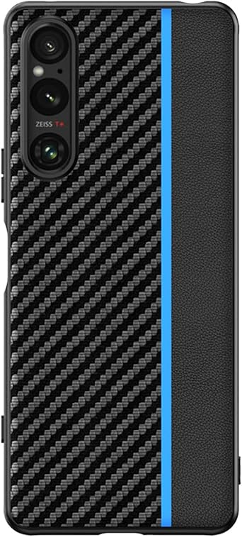 Leather Case for Sony Xperia 1 V, Carbon Fiber Texture Premium Faux Leather Slim Phone Case Scratch Resistant Protective Cover for Sony Xperia 1 V Blue