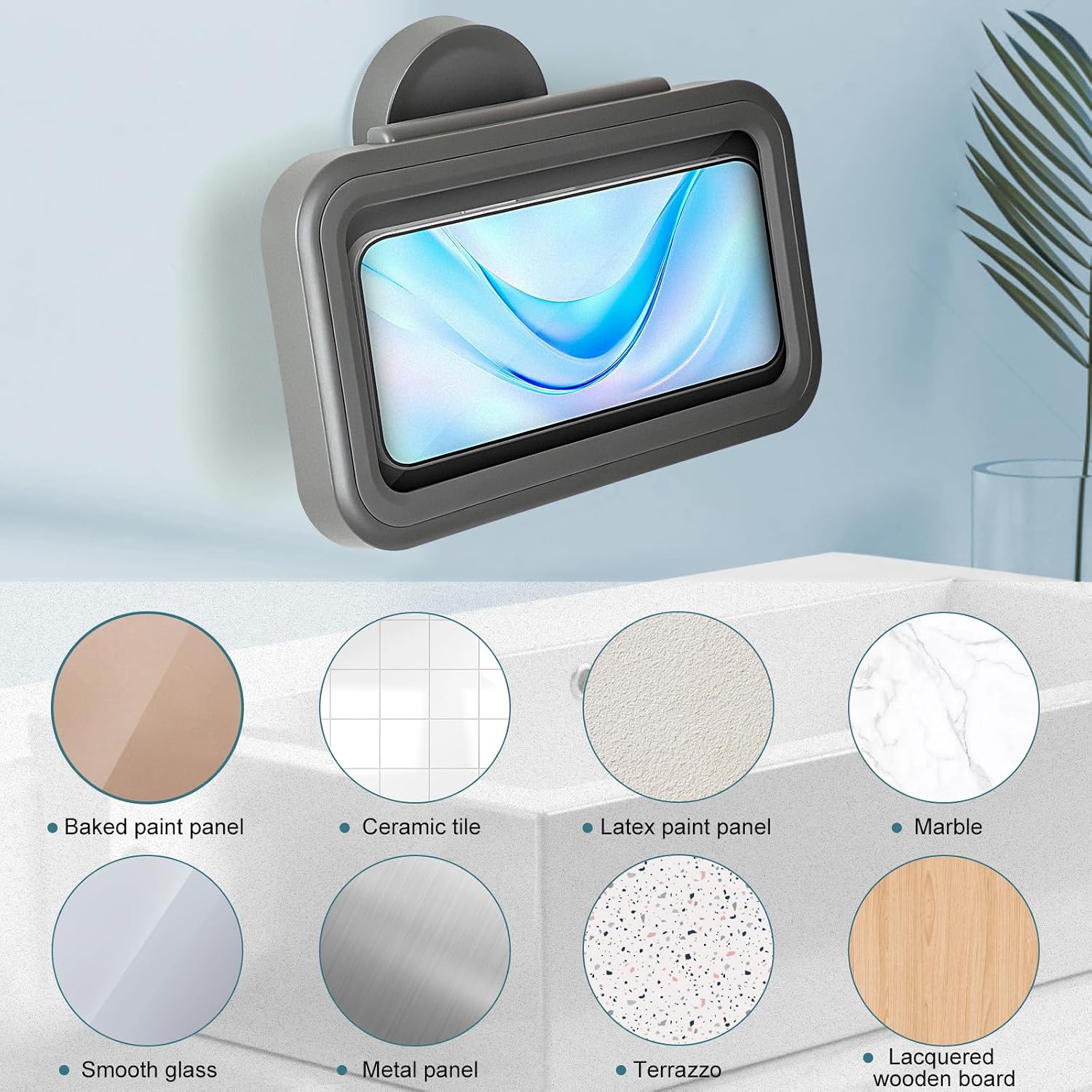 Shower Phone Holder Waterproof 480 Rotation, Suction Cup Shower Phone Holder for Easy Movement, Wall Phone Mount Stand,Anti-Fog and Waterproof Compatible with Phone and 4 "-7" Phones