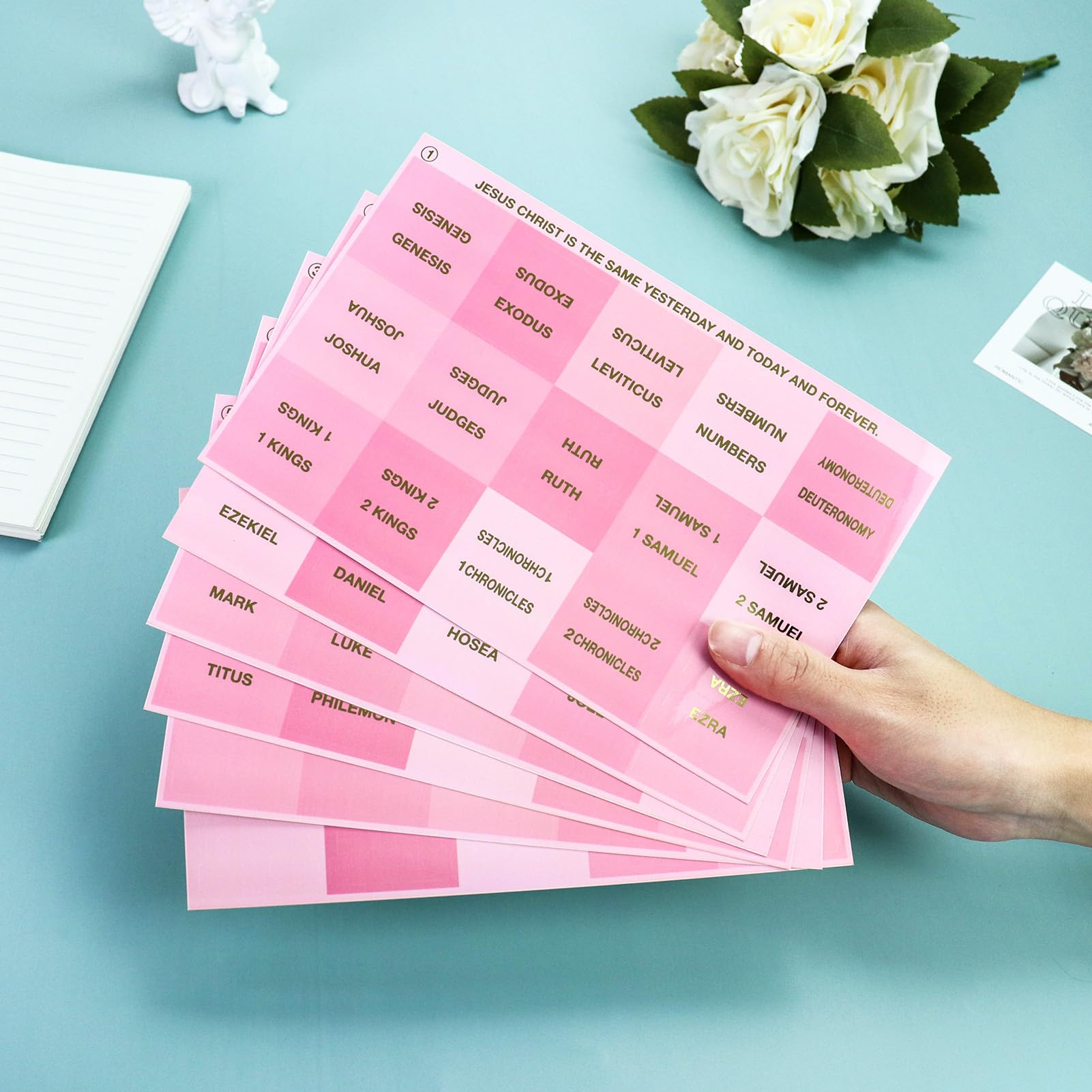 Easy Bible Tabs, 75 Pink Foiled Bible Tabs, Self-Adhesive Book Index Tabs, Laminated Bible Bookmark Tabs for Study Bible - Easy Navigation