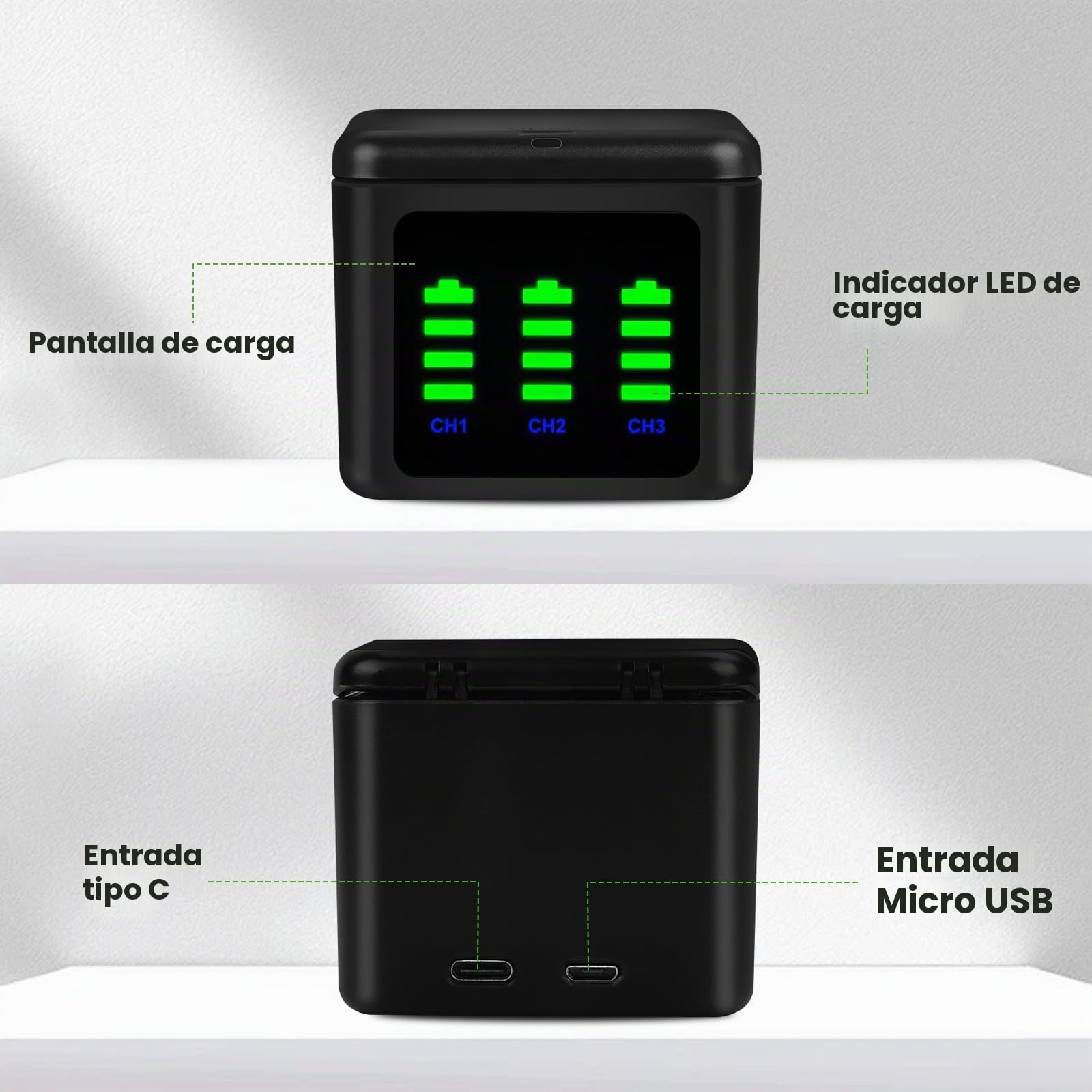 ASUNCELL 2000 mAh, 3 Paquetes de baterías Hero 12/11/10/9 y Cargador USB, batería Recargable de Iones de Litio y Cargador Dual Inteligente con Puerto LCD Compatible con Gopro Hero 12/11/10/9
