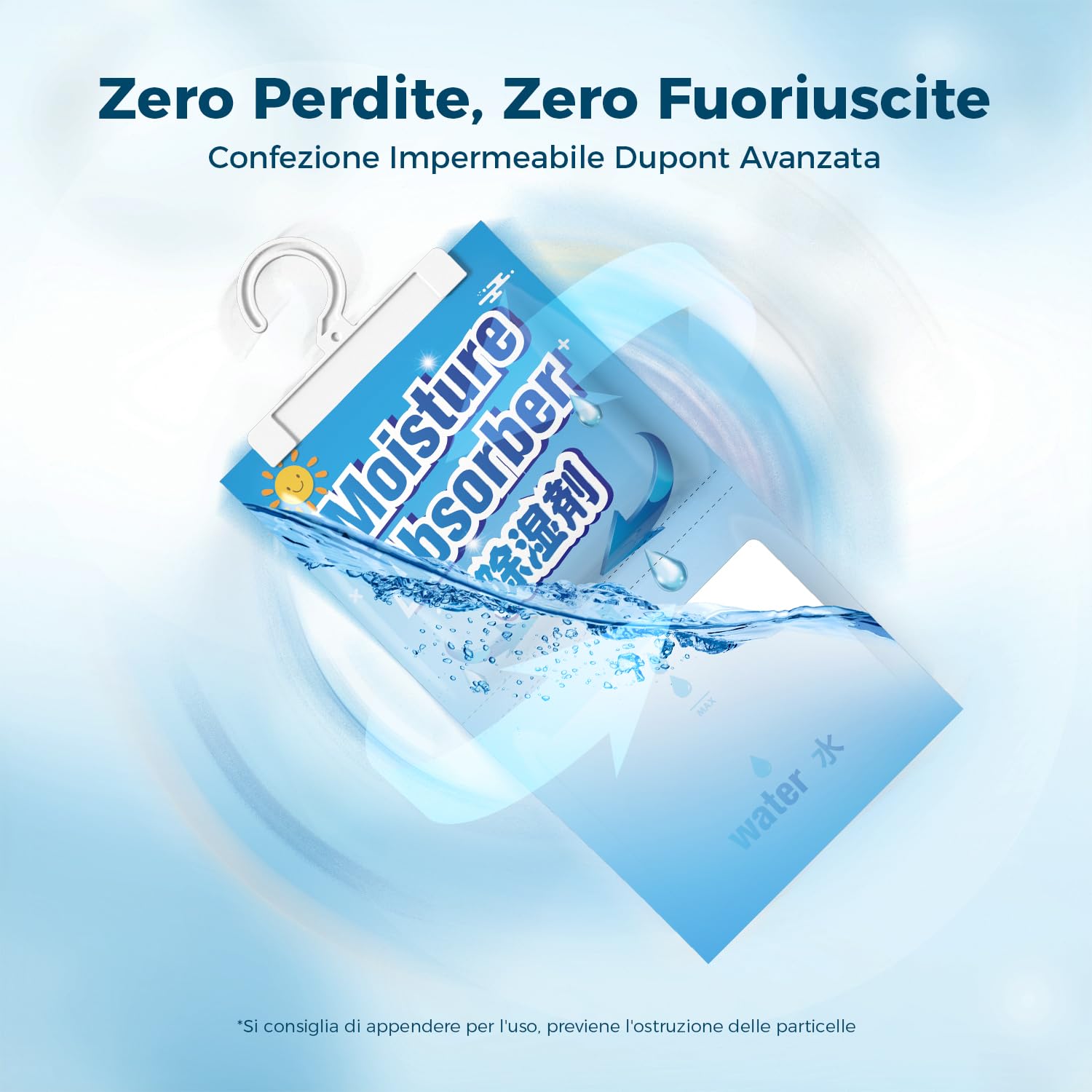 AROEVE Deumidificatore, 10 Confezioni x 150g Assorbitore di Umidità a Sospensione, Capacità 500 ml, Sacchetti Deumidificanti Antigoccia, Elimina gli Odori per Armadi, Credenze, Camere da Letto, Bagni