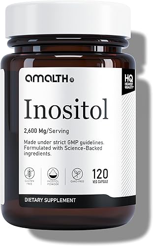 AMALTH Cápsulas de inositol de 2600 mg Cápsulas de suplemento de inositol Myo Fórmula de polvo de vitamina B8 Equilibrio hormonal y apoyo