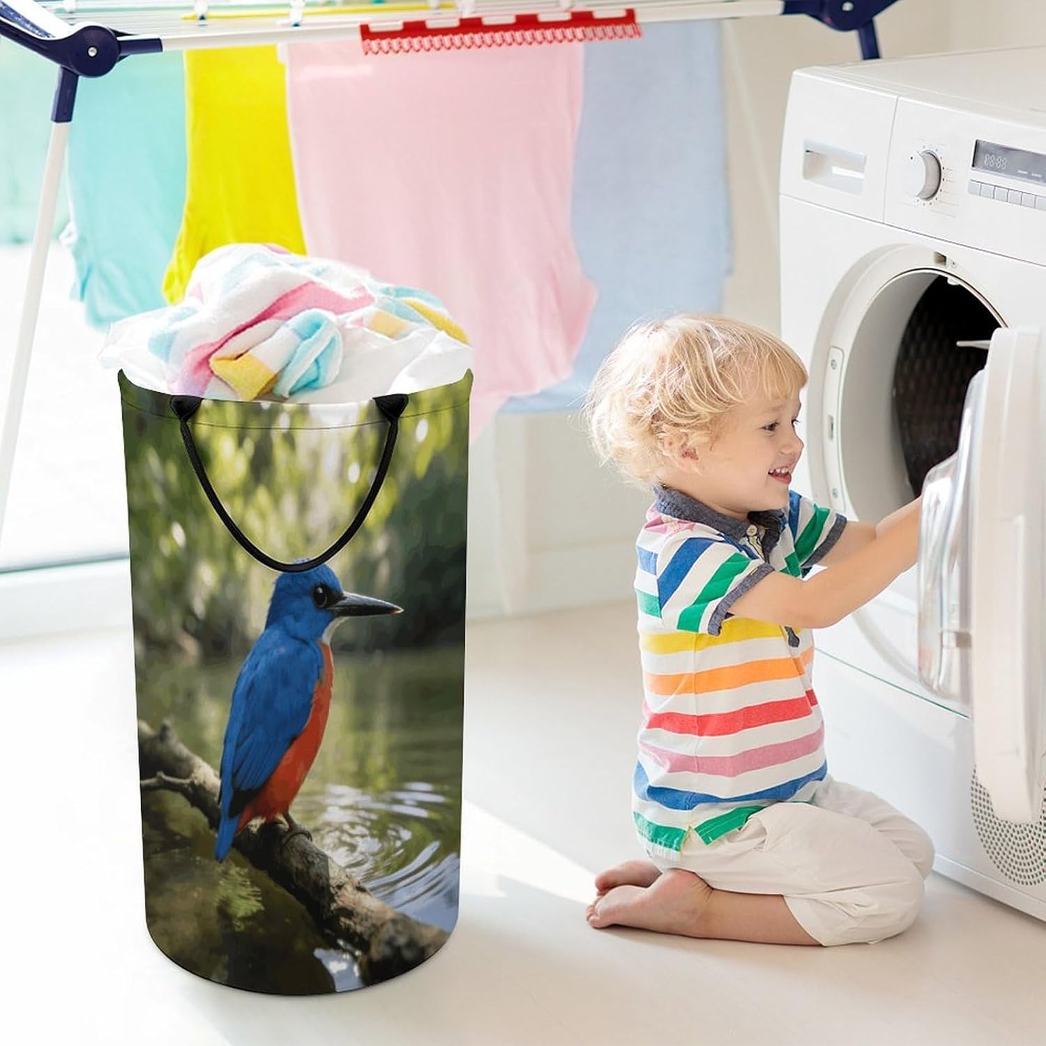 Kingfisher Laundry Hamper Portable Lightweight Clothes Hampers Fashion Dirty Laundry Storage Basket Large Capacity Foldable Clothes Baskets for Bathroom Bedroom