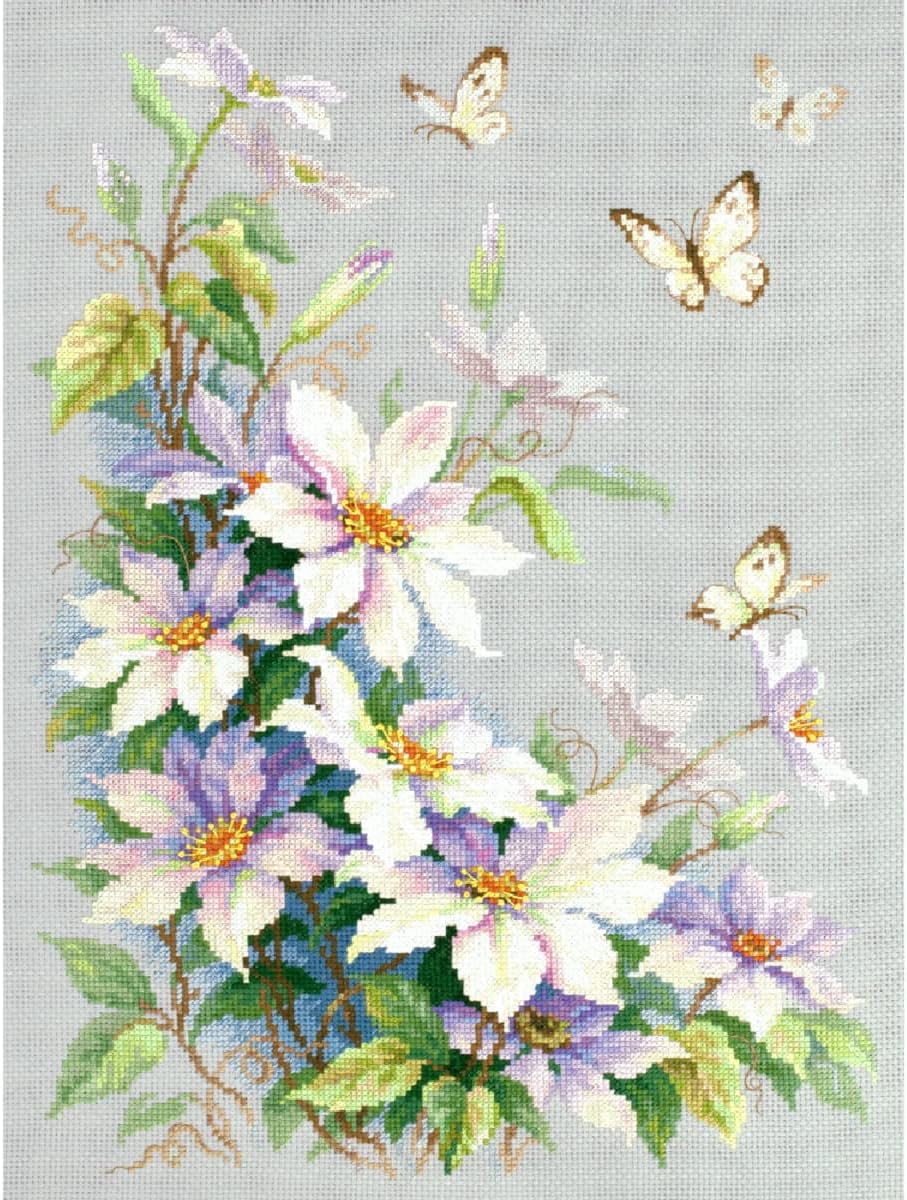 Zweigart Edition Cross Stitch Kit, Clematis, Counted Pattern, 28 x 39 cm