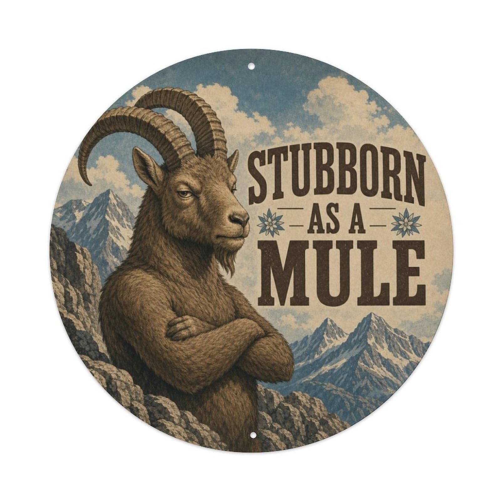 Whimsical Ibex Mountain Wildlife Stubborn Mule Vintage Metal Tin Sign