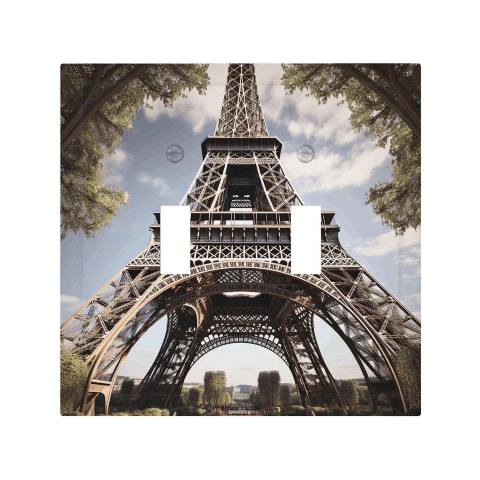 2-Gang Decorator Wall Plate Eiffel Tower French Paris Monument Light Switch Cover Double Toggle Receptacle Wall Plate Mid Size 4.9" x 5" Wallplate Unbreakable Polycarbonate Outlet Faceplates Covers