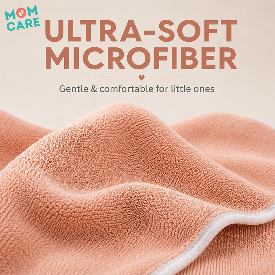 Image of MOM CARE Baby Kids Bath Towel 70x140 cm, Soft Microfiber, Quick Dry Peach