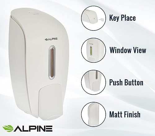 Miniatura 7 de Alpine Industries Dispensador de jabón líquido y desinfectante de manos montado en superficie capacidad de 271fl oz blanco
