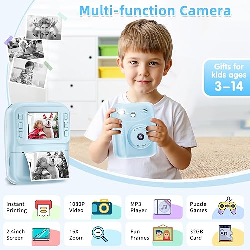 Miniatura 2 de MINIBEAR Cámara para Niños con Impresión Instantánea, Cámara de Impresión Instantánea de 48MP para Niños 1080P, Cámara de Video Digital para Niños