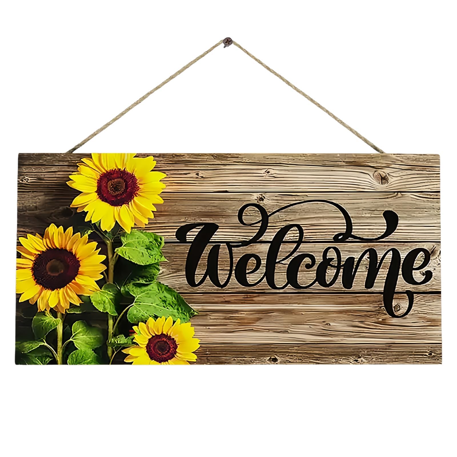 HUANYO Sunflower Wooden Welcome Sign, Personalised Family Name & Year Customisable Front Door Plaque, 30x15cm Rustic Farmhouse Home Decor for Garden, Porch, Housewarming Gift