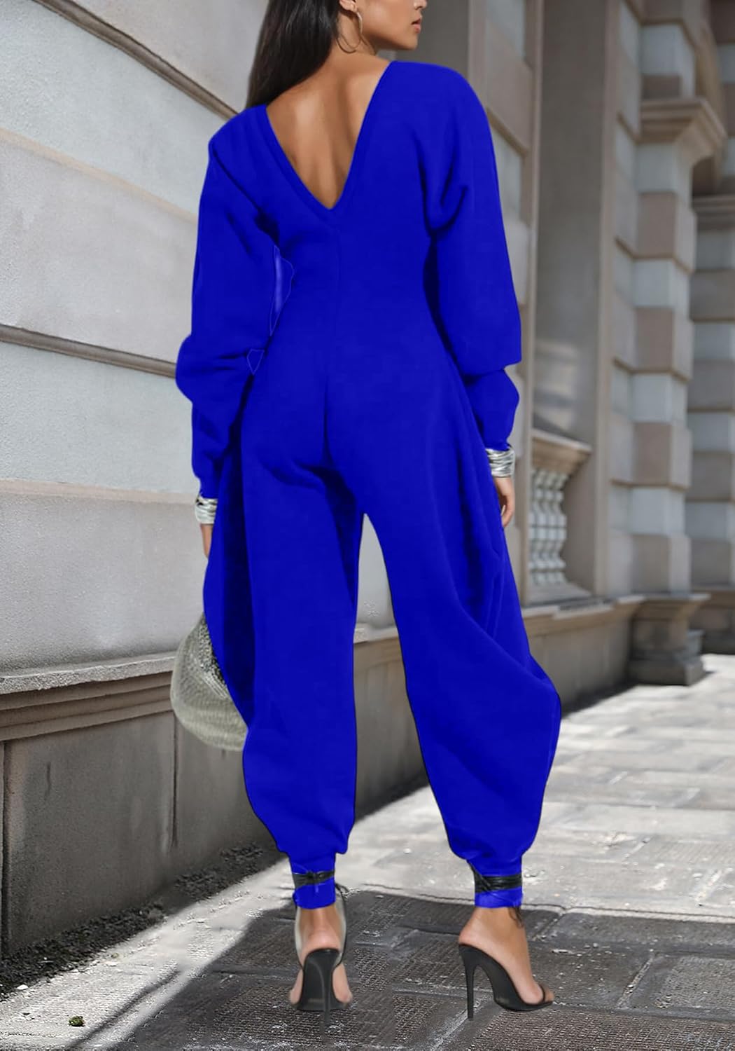 LETSVDO Women's Sexy Long Sleeve Jumpsuits Fall V Neck Off Shoulder Wide Leg Barrel Romper Tracksuit Club Party Outfits - Image 8