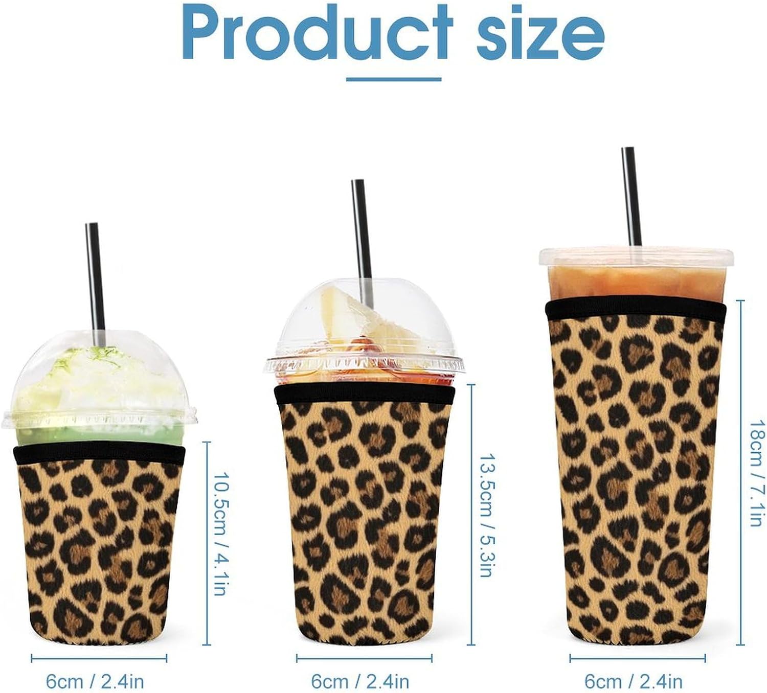 Cheetah Leopard Coffee Cup Sleeves - 3 Pack Cheetah print Reusable Neoprene Insulator Sleeve for Funny Iced Coffee Cups 16-32oz Coffee cups, Cute Drink Sleeve for Cold Hot Beverages Sleeves image 3