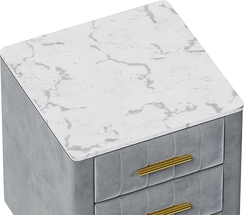 Miniatura 20 de SOFTSEA Mesita de noche de terciopelo con 2 cajones, moderna mesita de noche tapizada con almacenamiento, mesa auxiliar con tira de purpurina