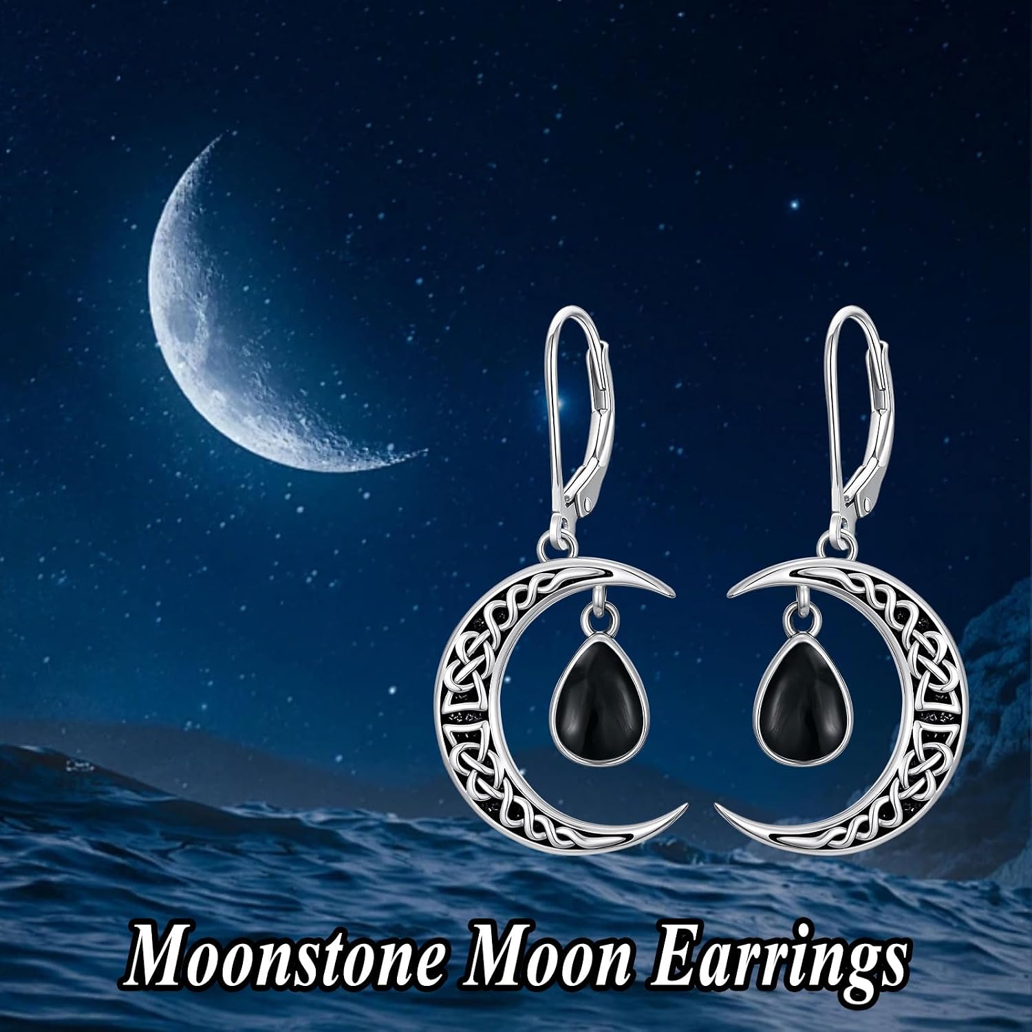 HPQQ Celtic Moon Earrings 925 Sterling Silver Vintage Crescent Earrings Witch Jewelry Gifts for Women