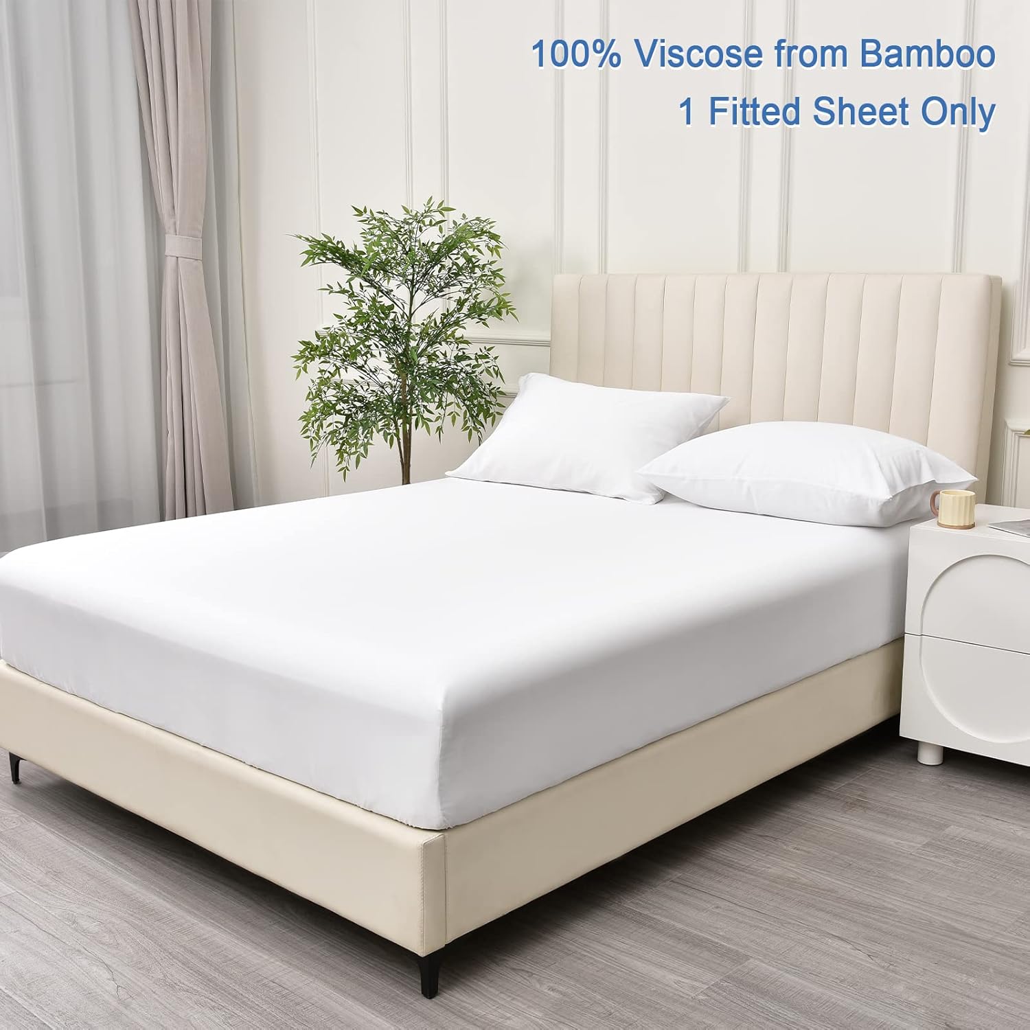 PHF 100% Rayon Derived from Bamboo Fitted Sheet Queen Size, 16" Deep Pocket,2.5cm Wider Strong Elastic Easy Fit, Breathable Silky Soft Skin-Friendly for Hot Sleeper, 60"x 80",White, No Pillowcases - Image 6