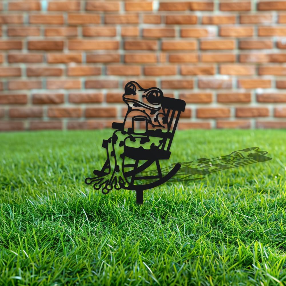 WADORN Rocking Chair Frog Silhouette Garden Stakes Decor - Image 3