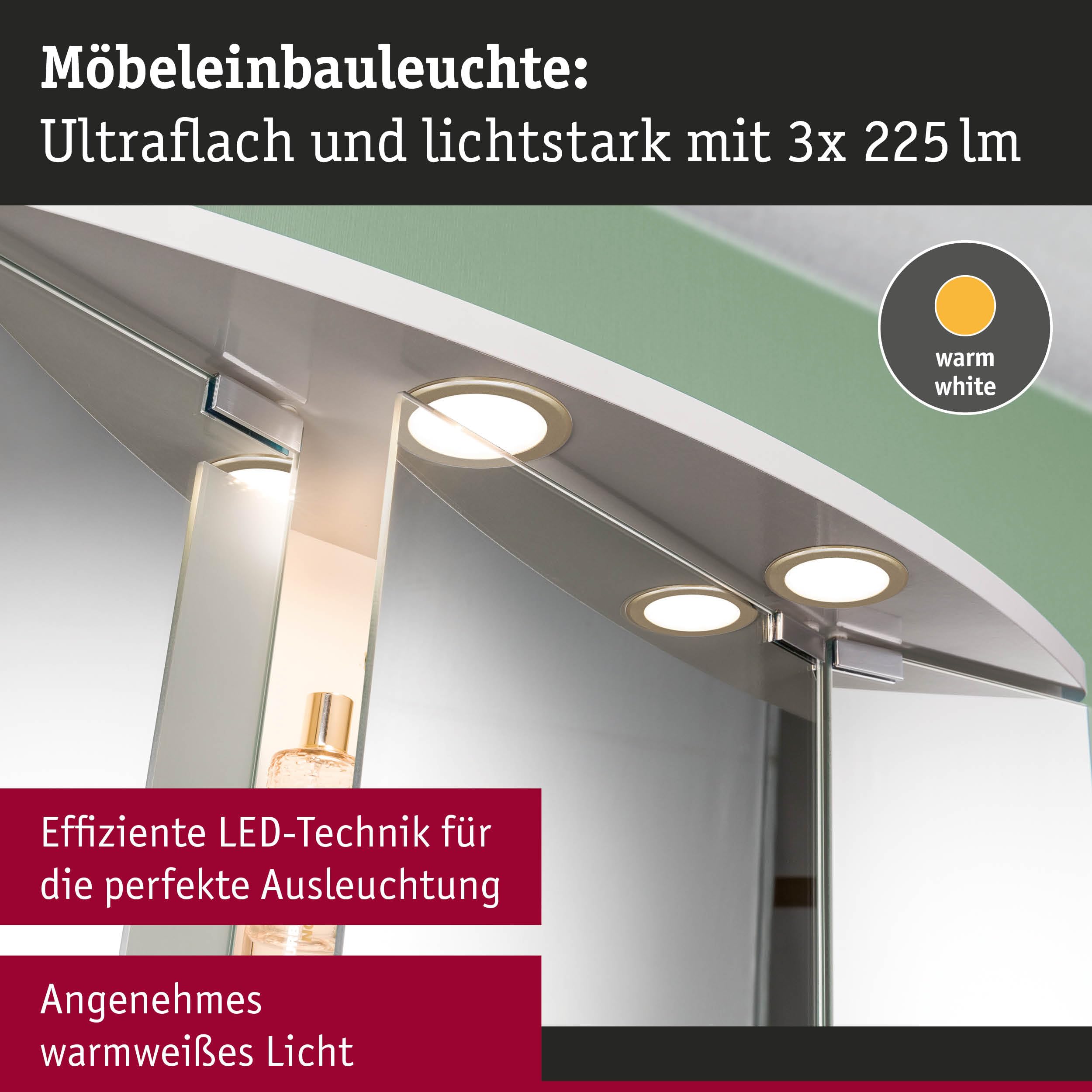 Paulmann 93119 LED Möbeleinbauleuchten 3er-Set 65mm 3x2,5W 3x180lm 230/12V 3000K Gold matt