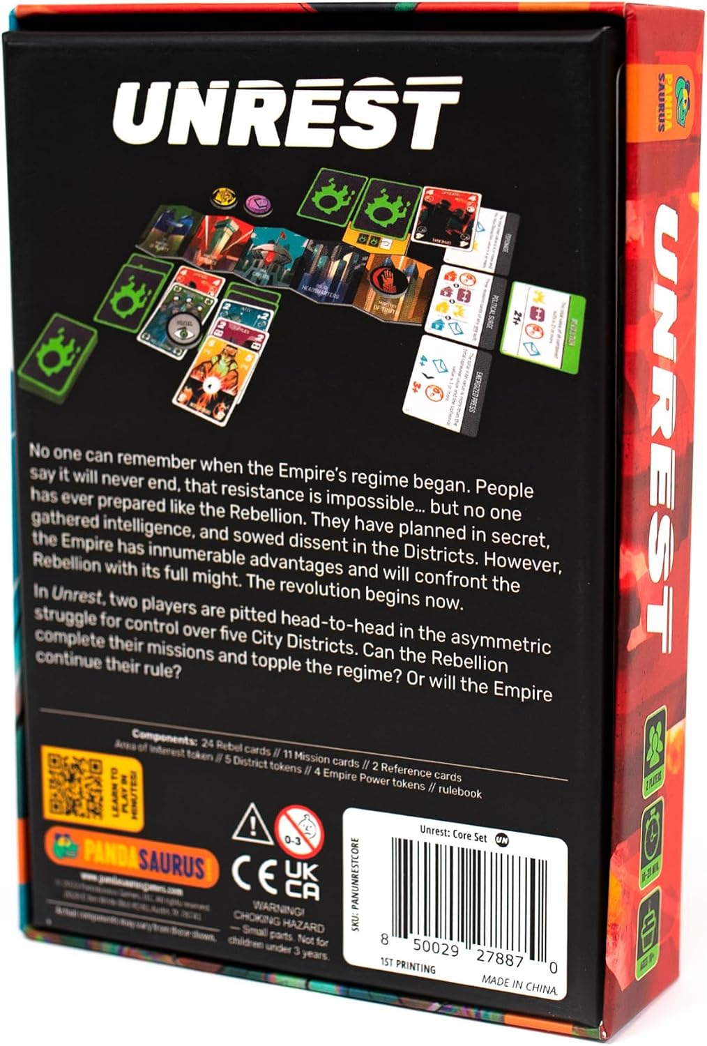 Unrest Card Game - The Asymmetric Game of Rebellion and Control, Fun Family Game for Kids and Adults, Ages 10+, 2 Players, 10-20 Minute Playtime, Made by Pandasaurus Games