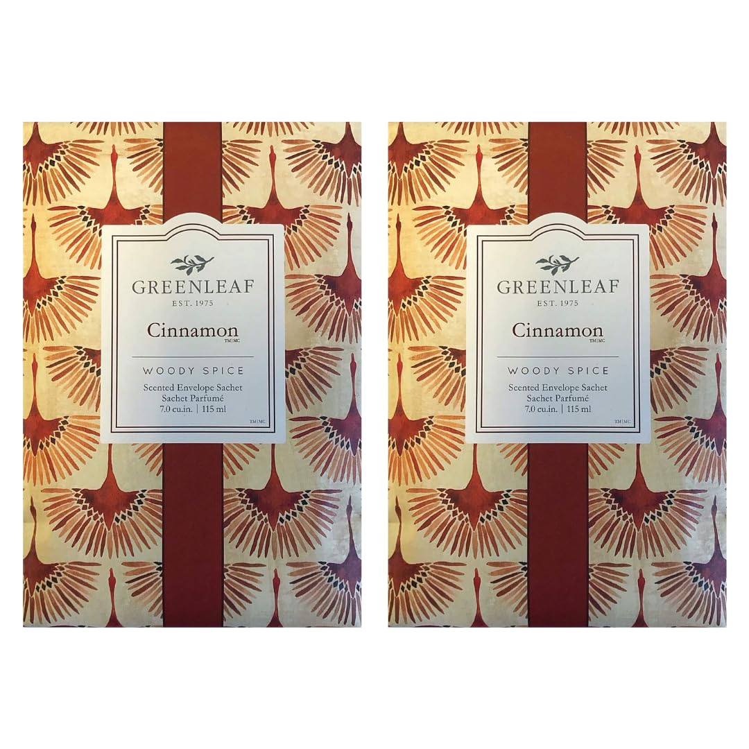 Greenleaf CINNAMON 2 pack of Large Scented Sachet Bag - Drawer Fragrance Wardrobe Air Room Freshener for Living Room Bedroom Bathroom Laundry Basket or Car