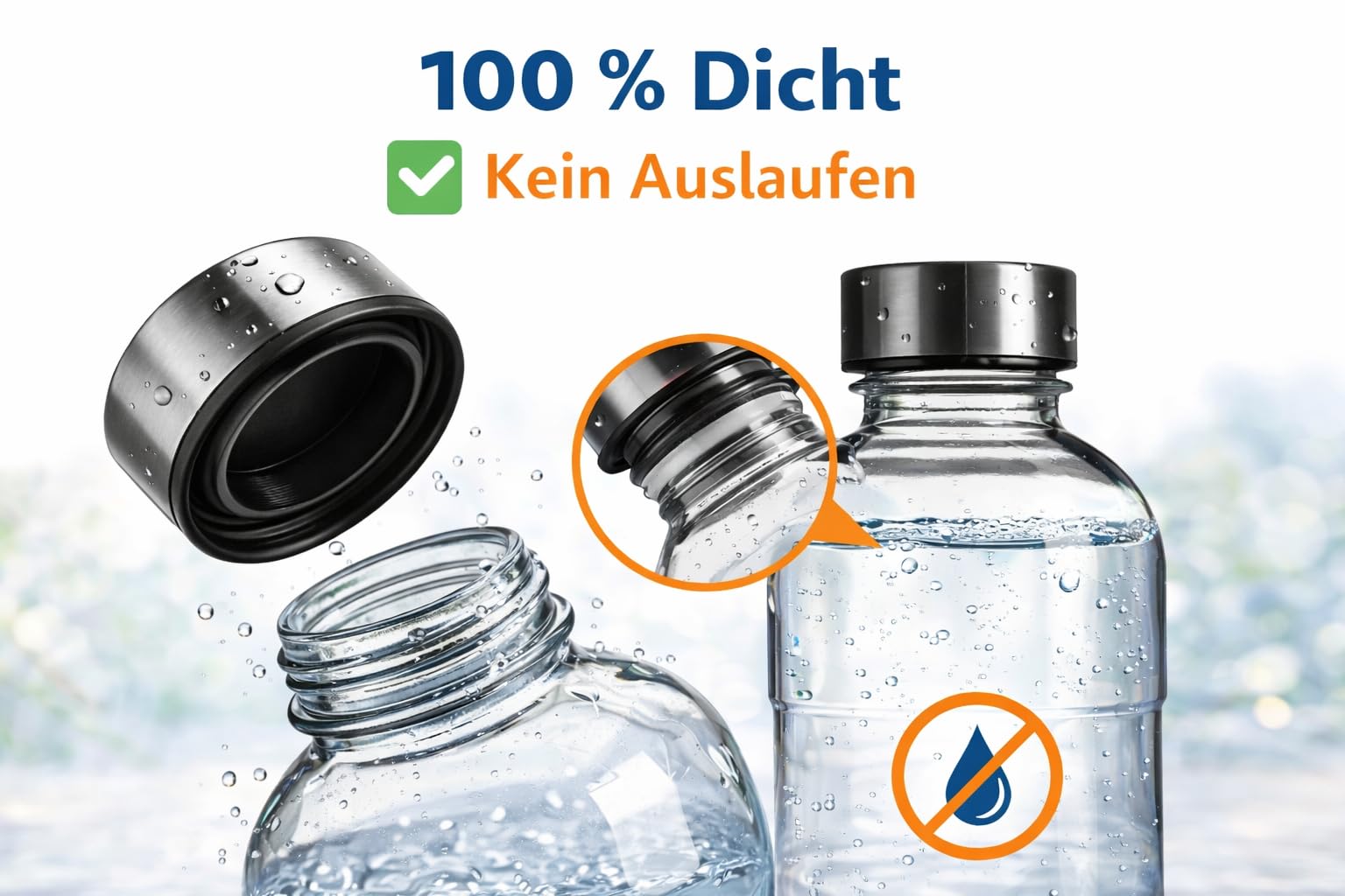 Glas Wasserflasche 1L - Luftdichte Trinkflasche mit Schraubverschluss - Vintage Design für Wasser & Saft - Kühlschrankgeeignet - (3er Set)