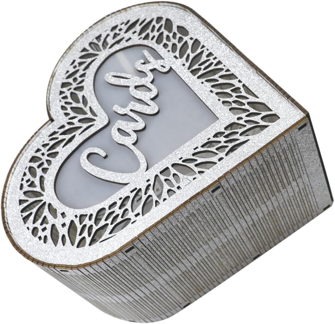 Heart Wooden Card Box Hollow Greeting Card Storage Box with Glitter Wood Wedding Reception Envelope Holder for Birthday and Valentine’s Day Events