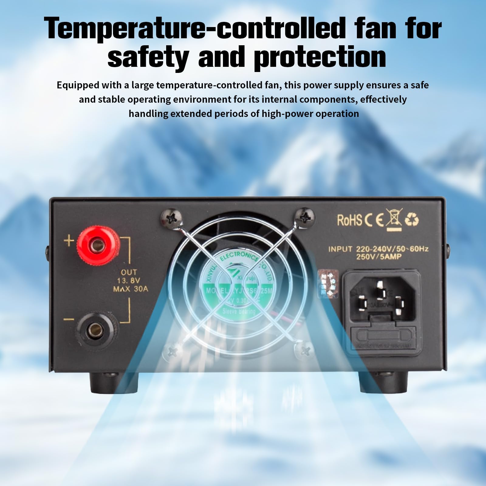 Fuente de alimentación de banco de 30 A 13,8 V - Fuente de alimentación de radio jamón con control de ruido ajustable, convertidor de CA a CC con enchufe para encendedor de cigarrillos y seguridad