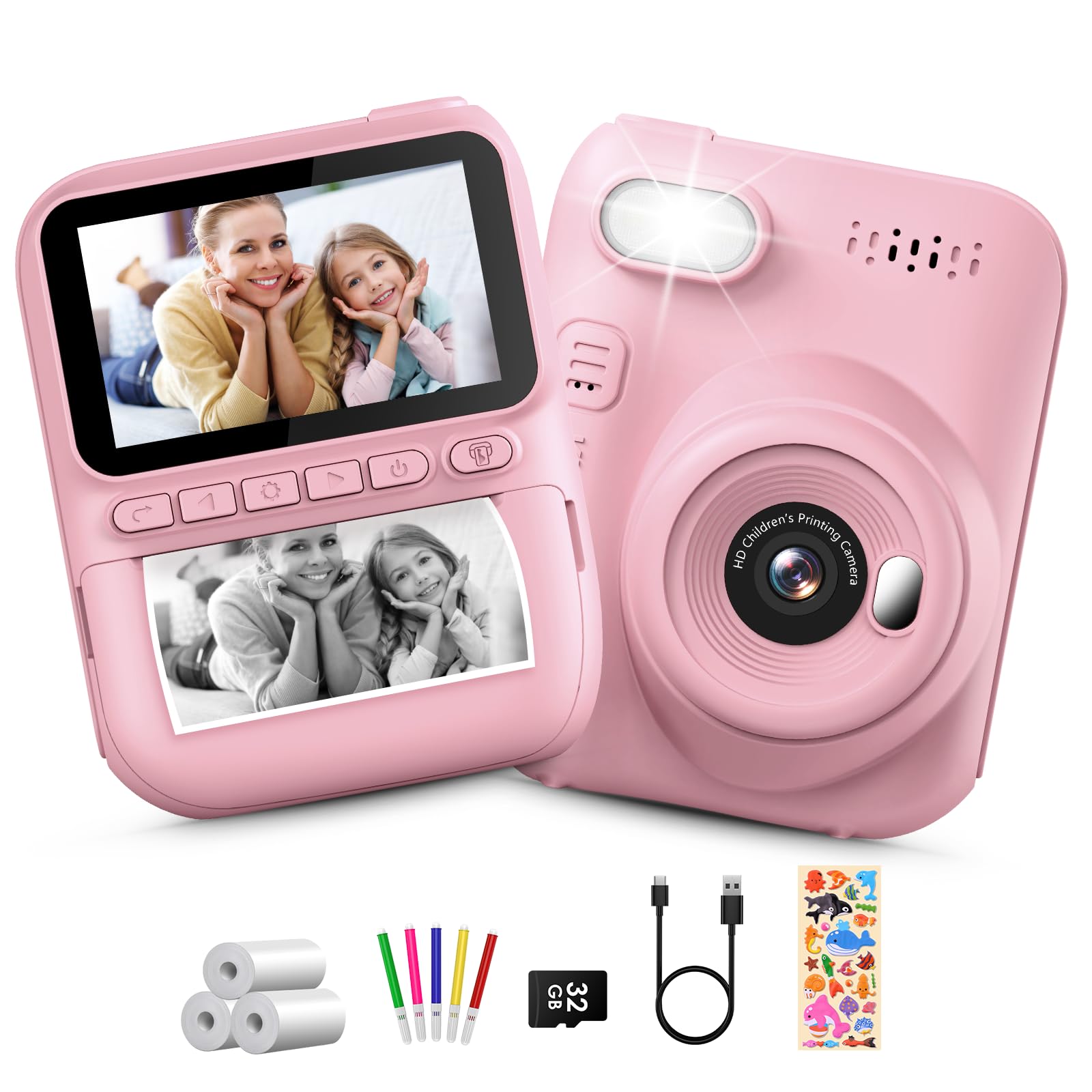 Instant Camera for Kids 3.0", Kids Camera with 32GB Card and 3 Rolls Thermal Paper, 1080P Digital Camera, Toy Gift for Boys and Girls Ages 3-12