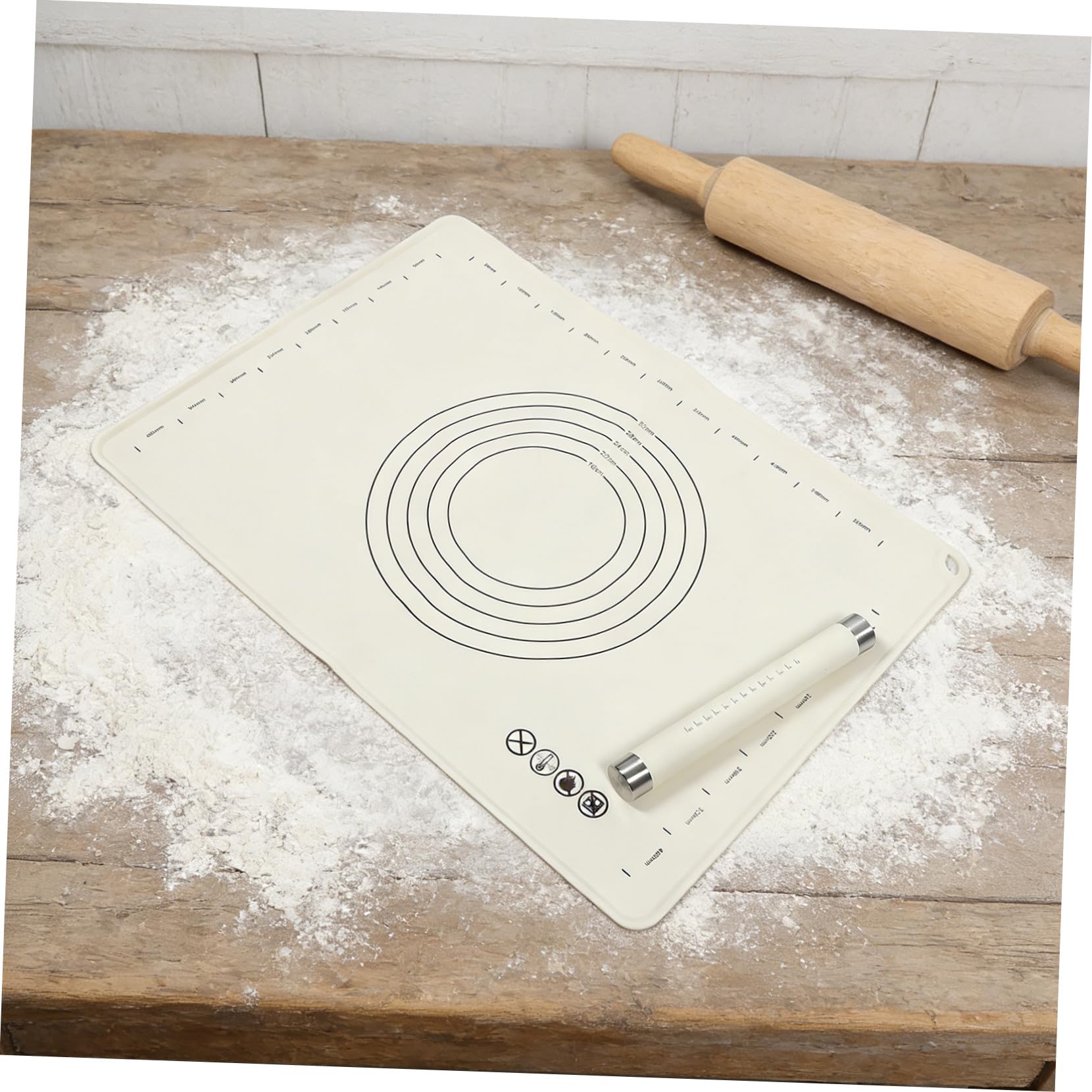 Set di Mattarello in Acciaio Inox e Tappetino in Silicone | Impasto, Biscotti e Pane, Design Antiscivolo Ispessito, Superficie Antiaderente