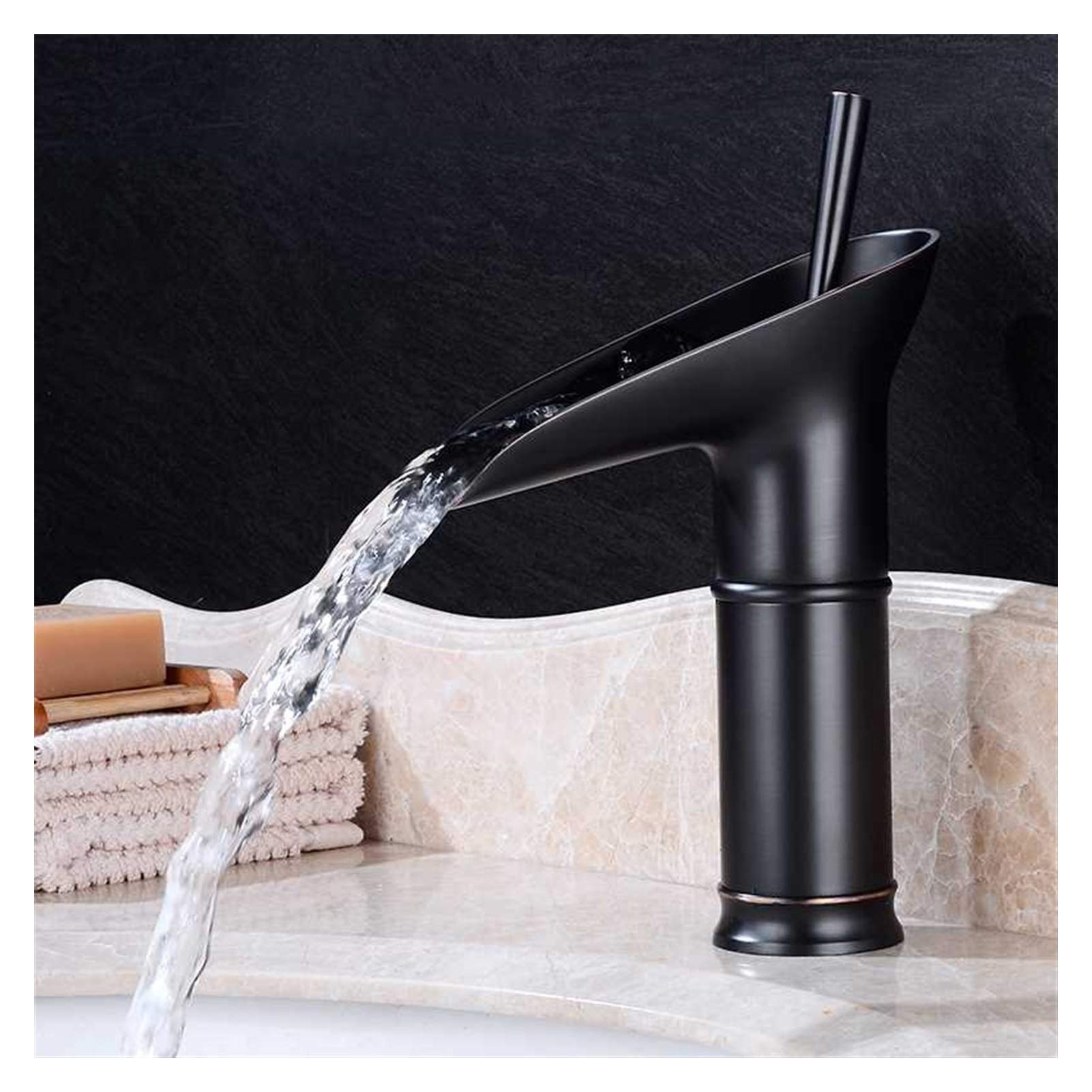 Hysopspx Black Antique Bathroom Waterfall Basin Sink Tap Traditional Single Lever Handle Modern Washroom Mixer Taps Tall Counter Water Faucet (Size : Height 24Cm)