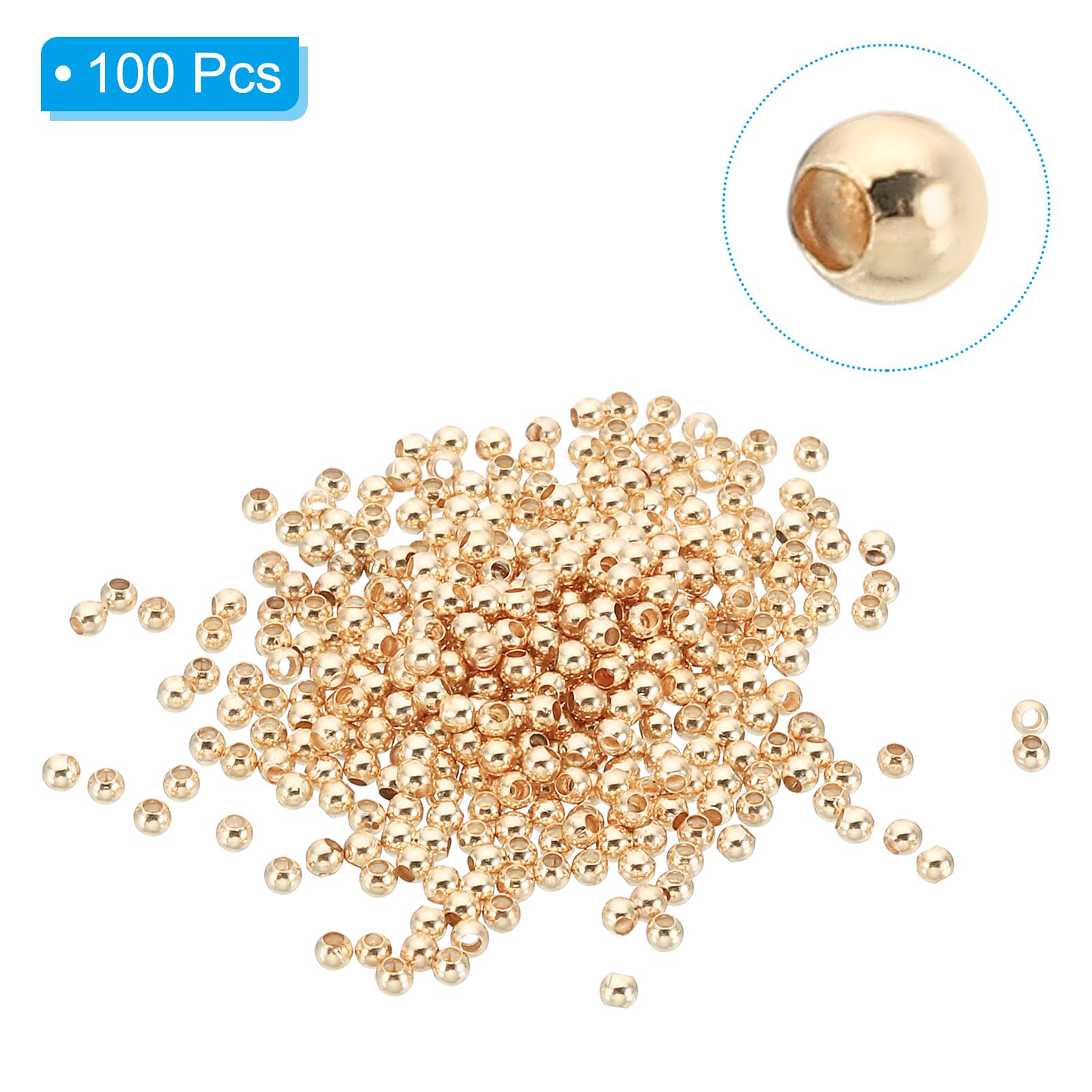 100 Perline Sfere In Ottone, 4 Mm, Oro, Distanziali Lisce Per Creazione Gioielli Fai Da Te