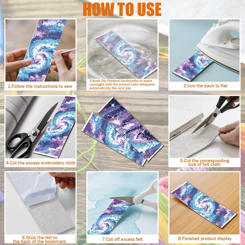 FREEBLOSS 6 Set Cross Stitch Bookmark Kit 11CT DIY Cross Stitch Kits Starry Sky Pattern Stamped Embroidery Kit with Instructions Bookmark Making Set for Adult Beginners 8x2.4inch